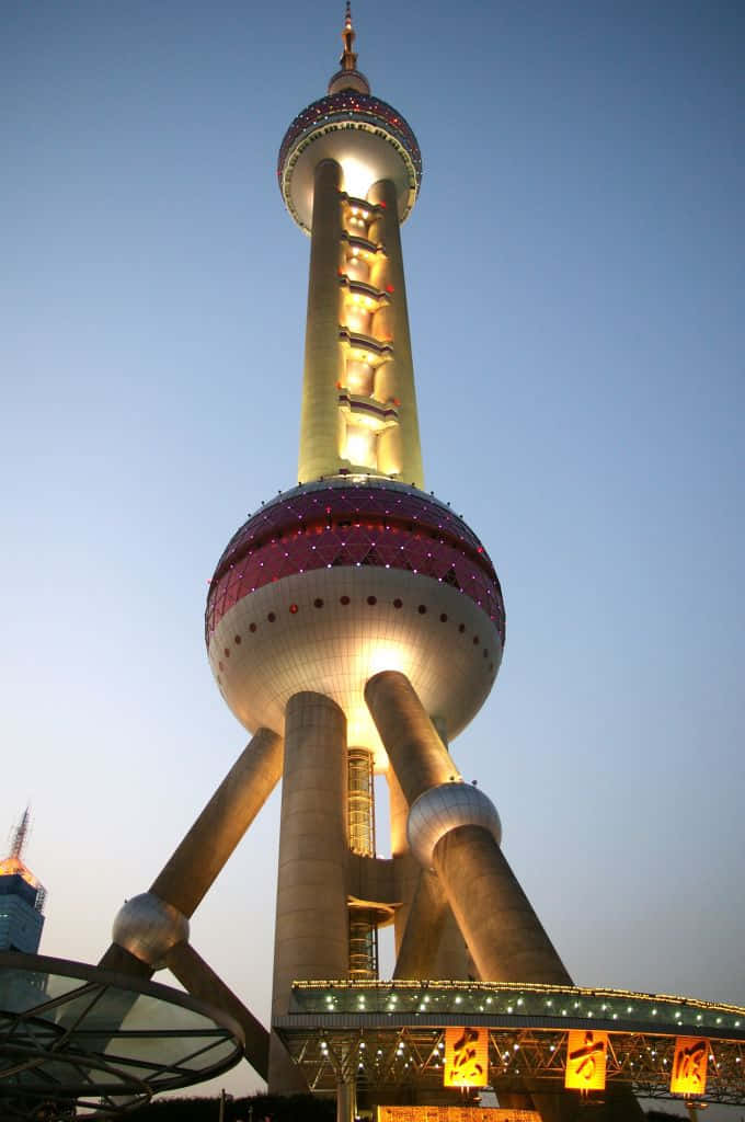 Oriental Pearl Tower, twilight sky, iconic spheres, SD Phone Wallpaper