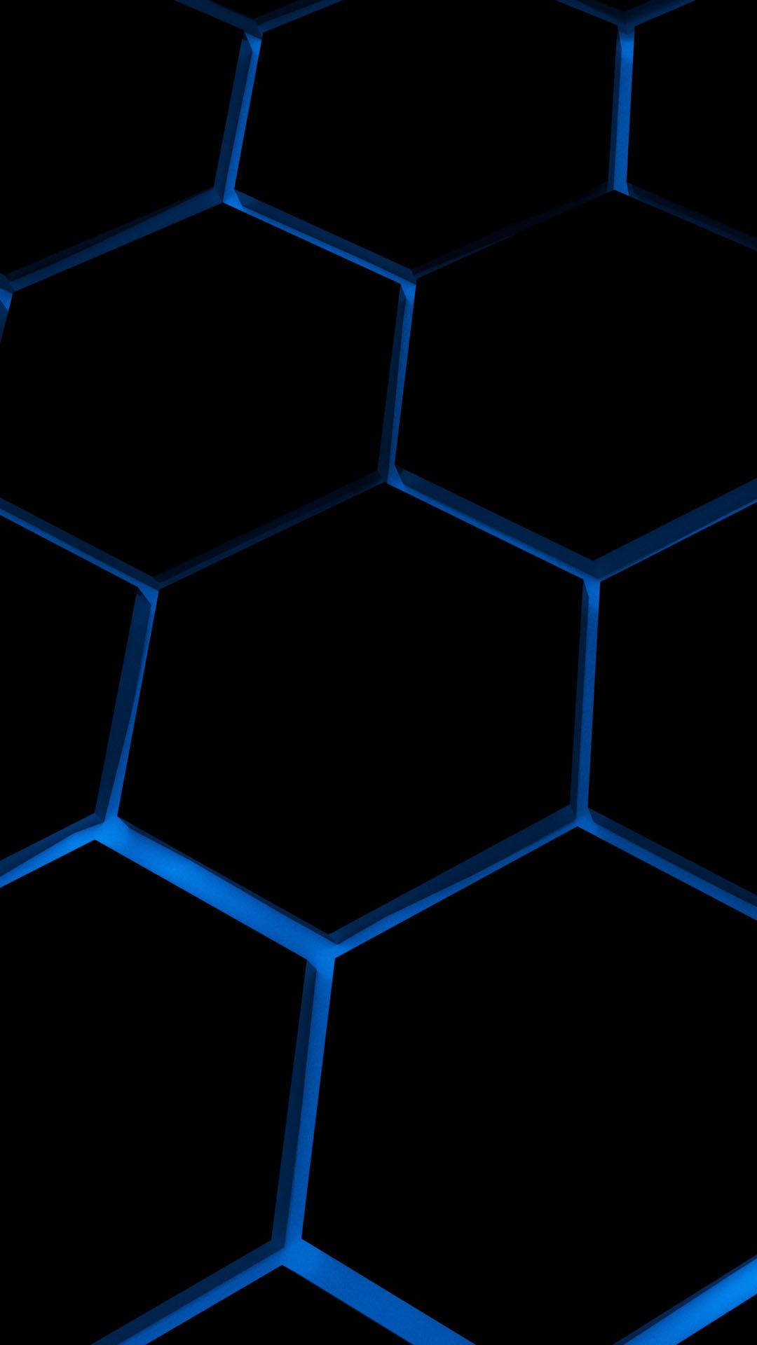 dark blue, hexagons, glowing blue, Full HD Phone Wallpaper
