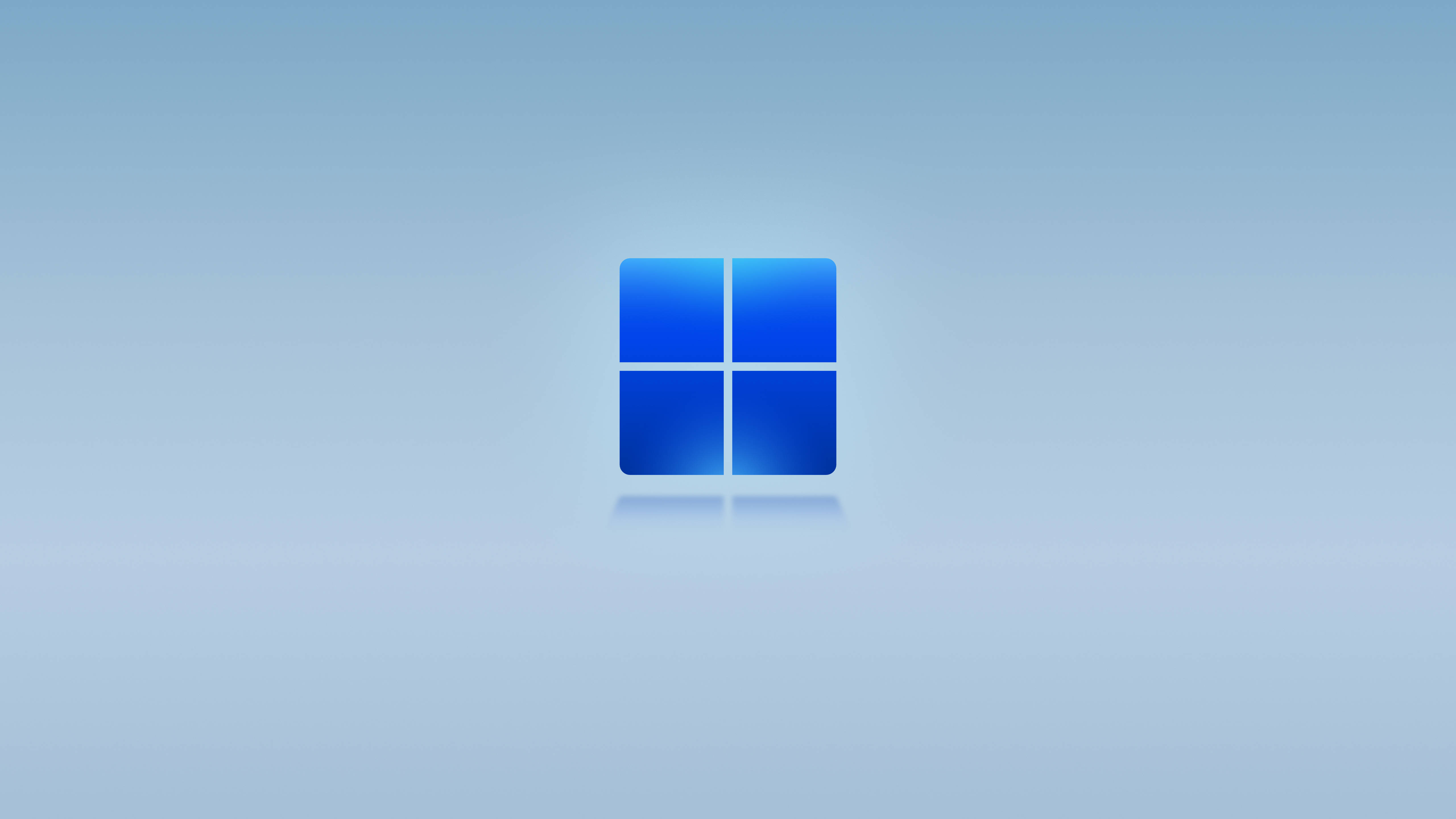 Original Windows 11 Blue, glowing blue Windows logo, soft gradient background, 5K Desktop Wallpaper