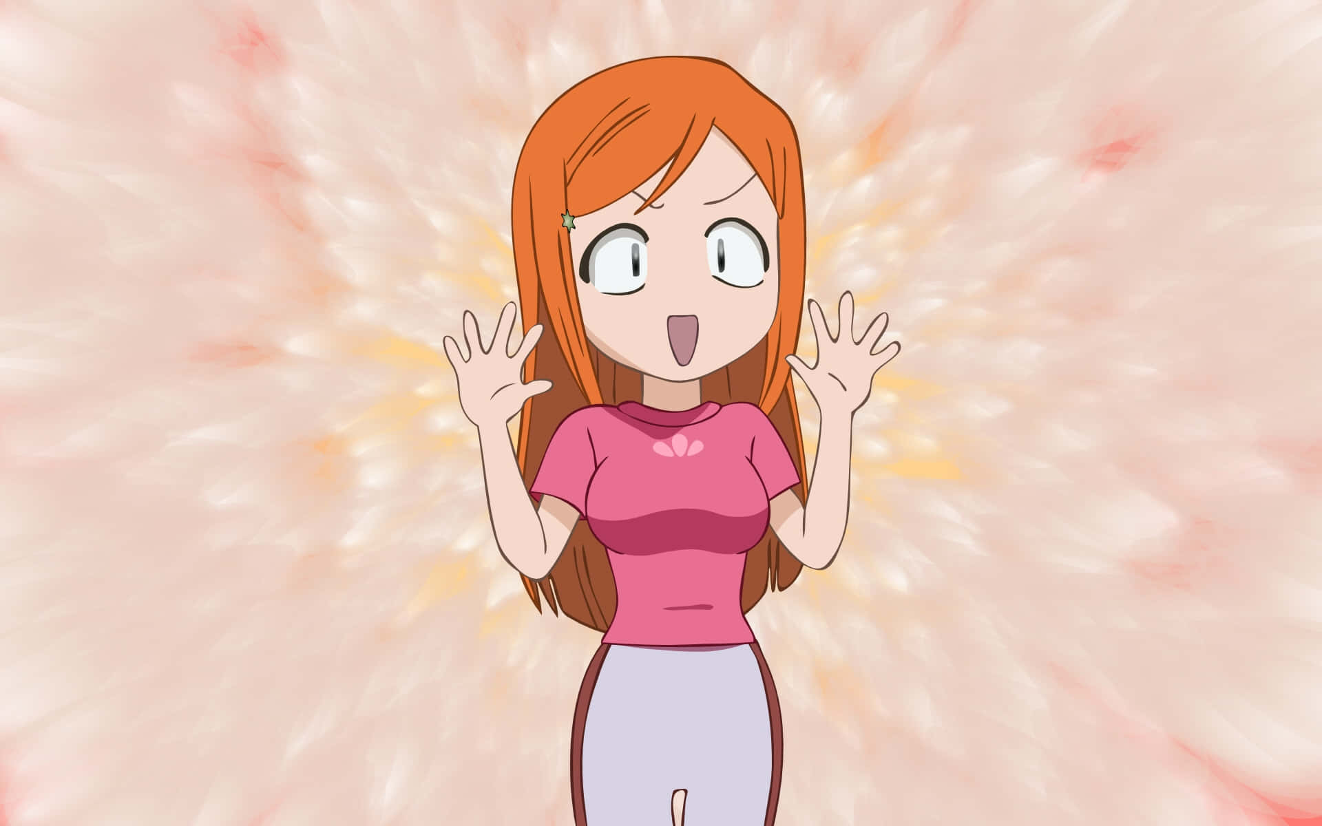 Orihime Inoue, pink kimono, orange hair, Full HD Desktop Wallpaper