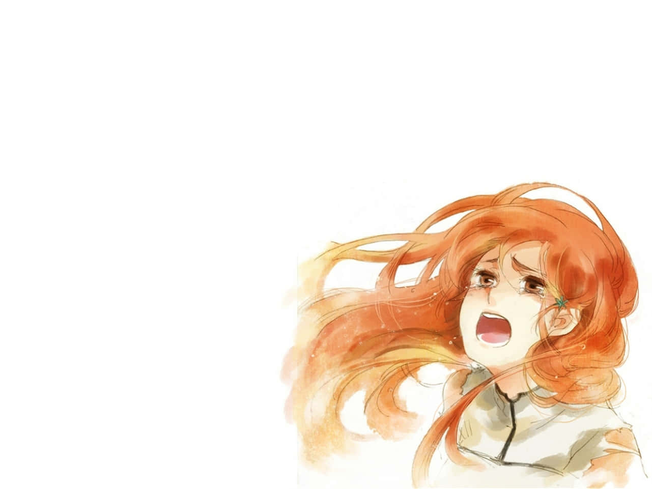 Orihime Inoue, manga style art, flowing orange hair, HD Desktop Wallpaper