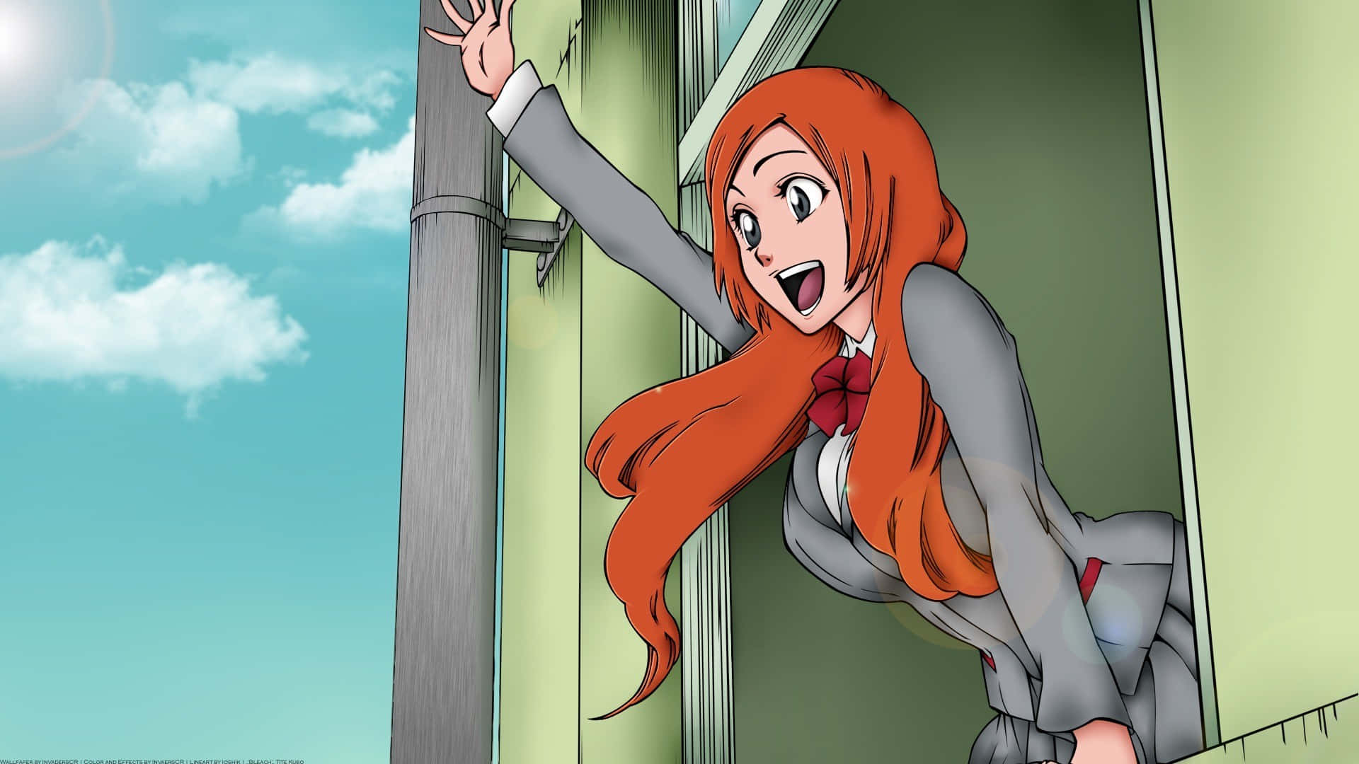 Orihime Inoue, fiery orange hair, bright blue sky, Full HD Desktop Wallpaper