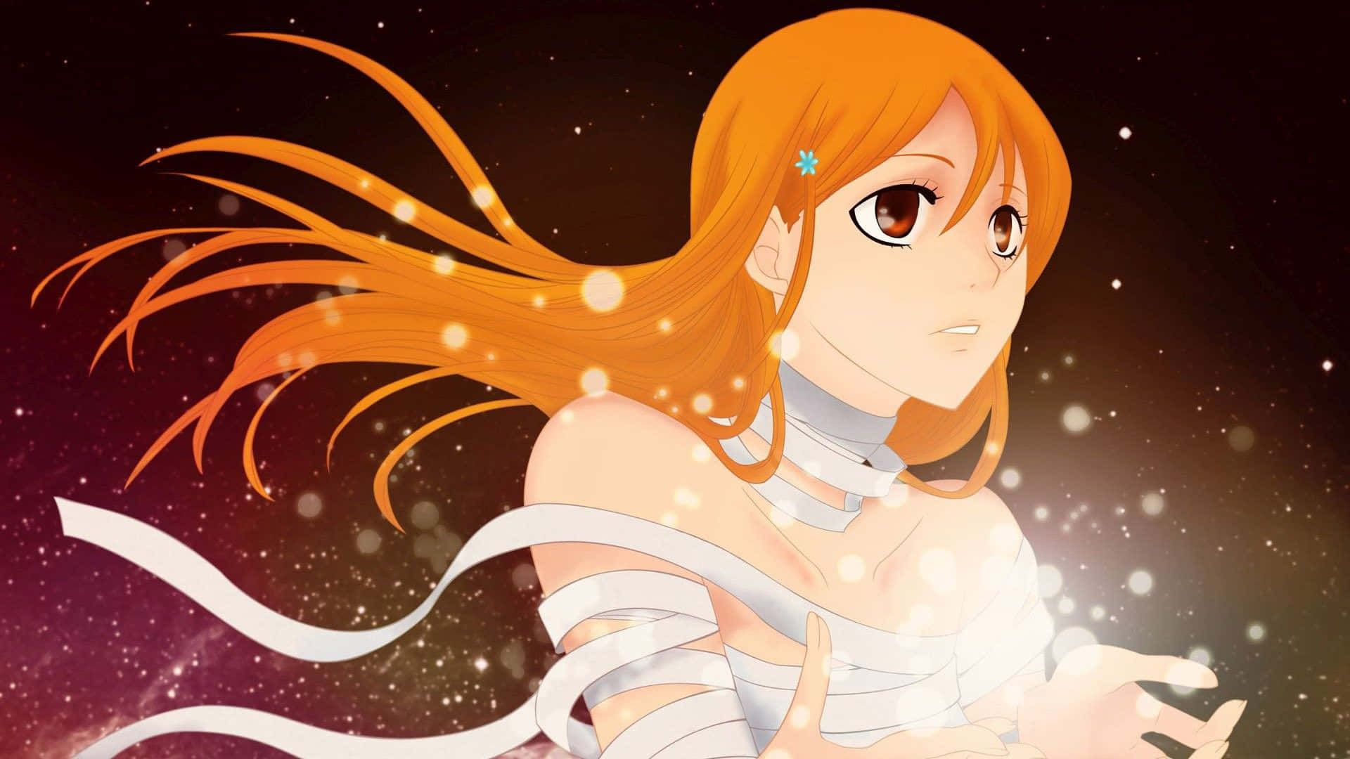 Orihime Inoue, orange hair, white ribbons, Full HD Desktop Wallpaper