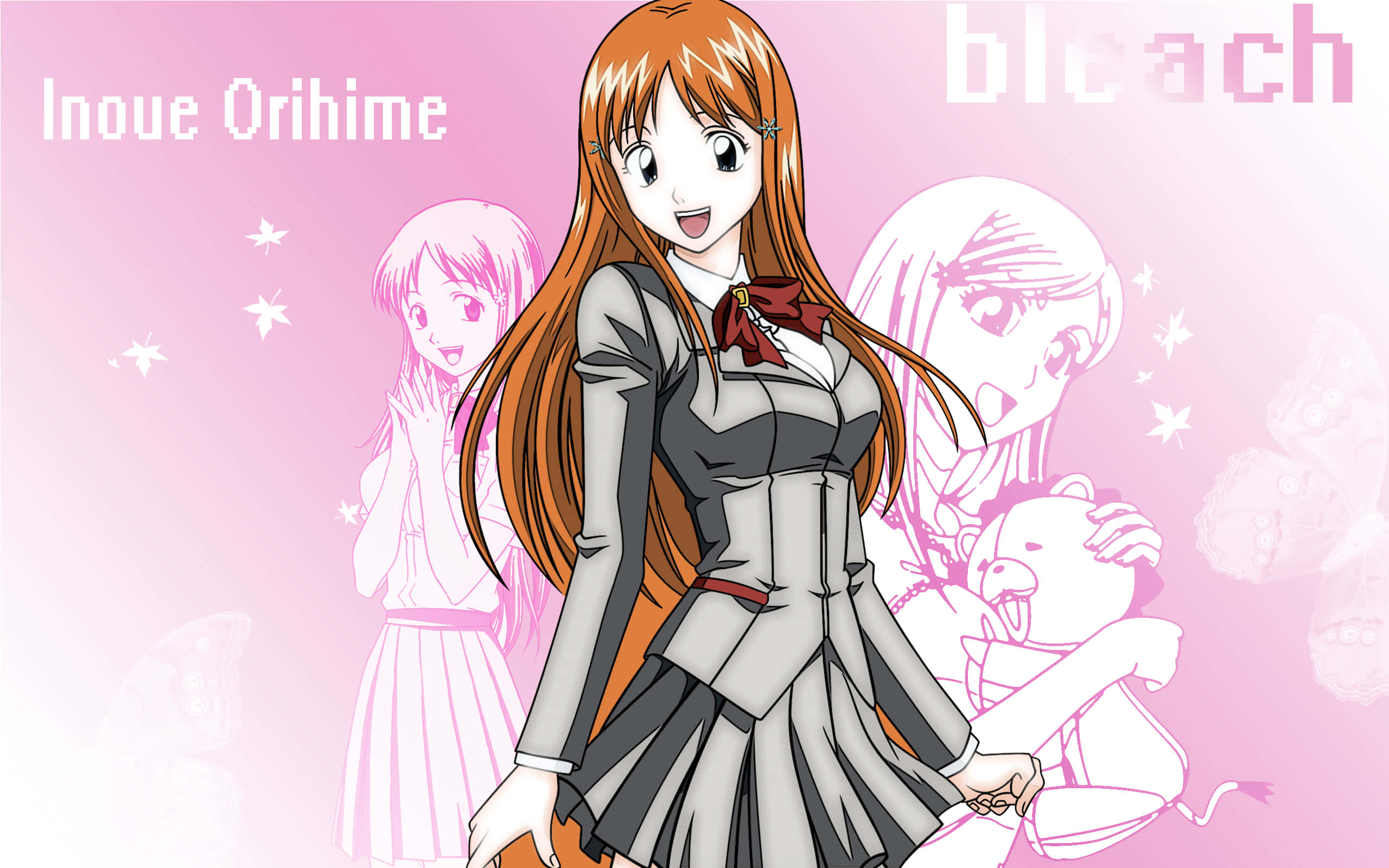 Orihime Inoue, long orange hair, school uniform, 2K Desktop Wallpaper