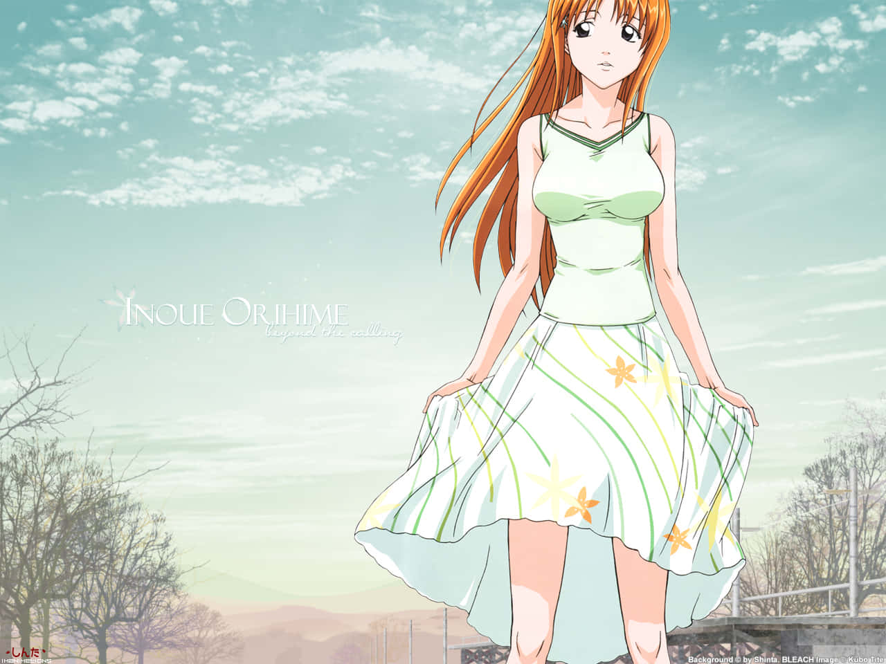 Orihime Inoue, long orange hair, flowing white skirt, HD Desktop Wallpaper