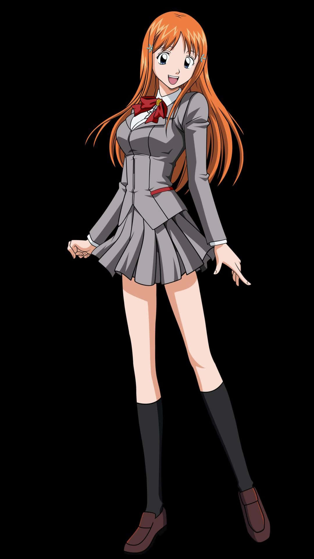Orihime Inoue, long orange hair, gray school uniform, Full HD Phone Wallpaper