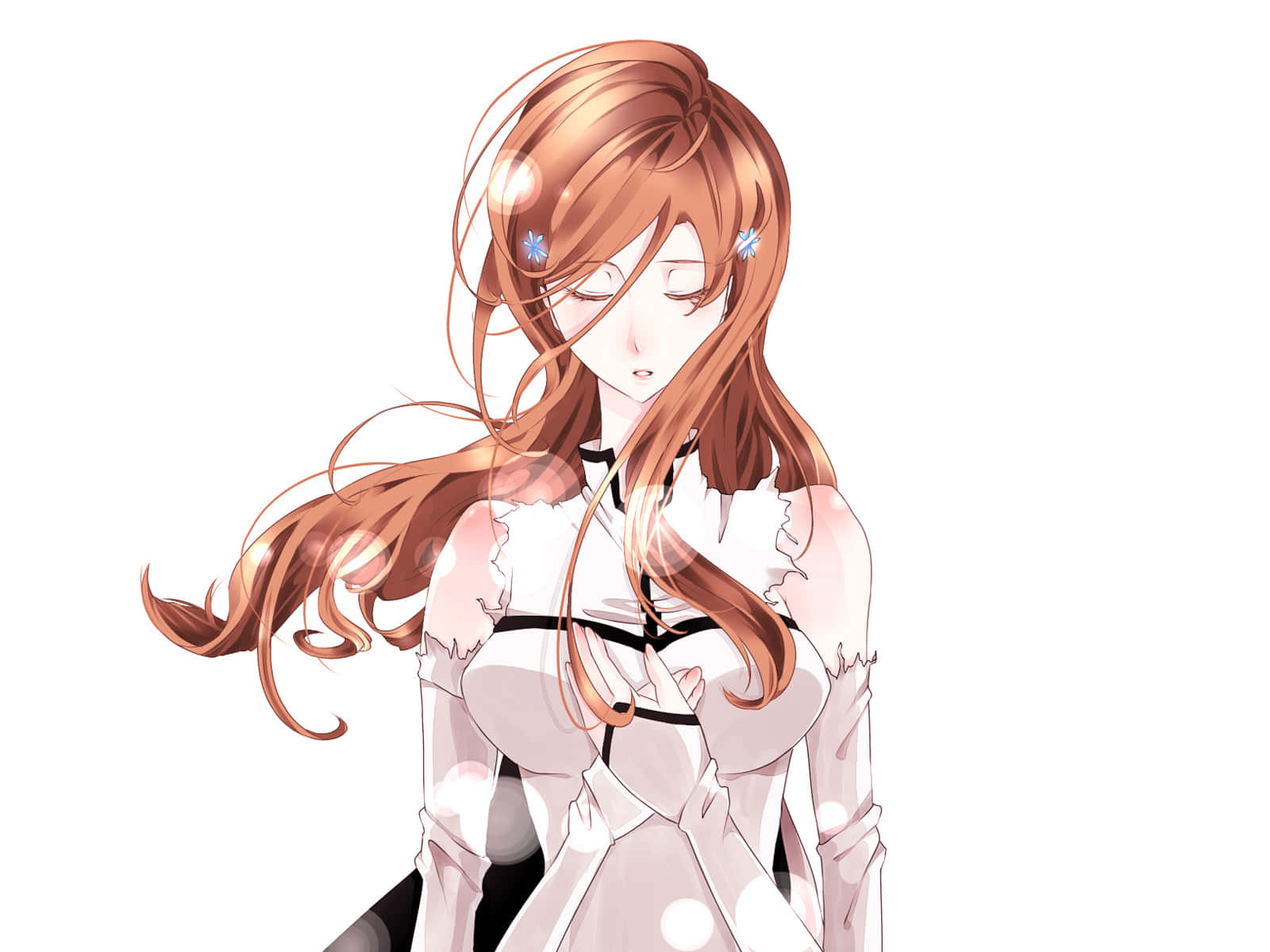 Orihime Inoue, copper hair, white dress, HD Desktop Wallpaper