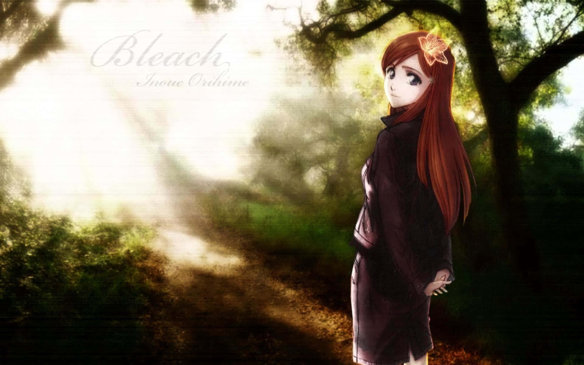 Orihime Inoue, red hair, autumn leaf hairpin, Full HD Desktop Wallpaper