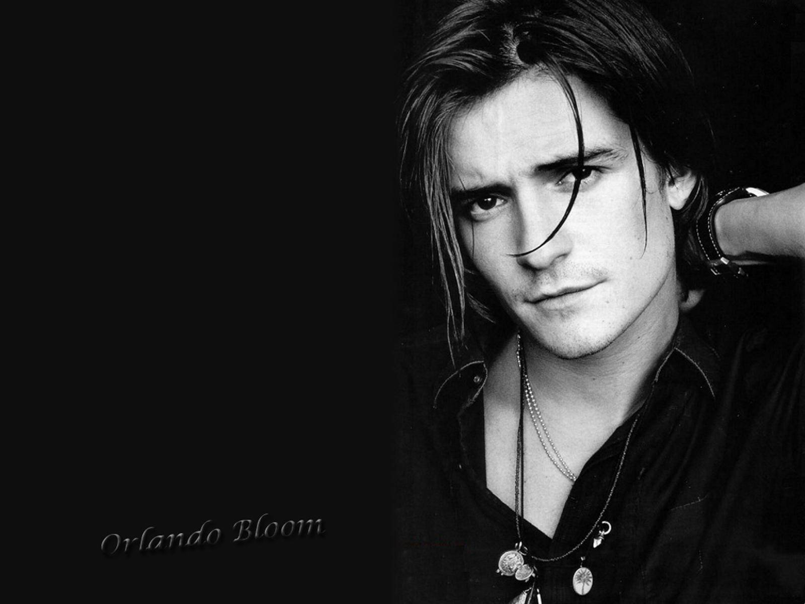 Orlando Bloom, black and white portrait, tousled hair, HD Desktop Wallpaper