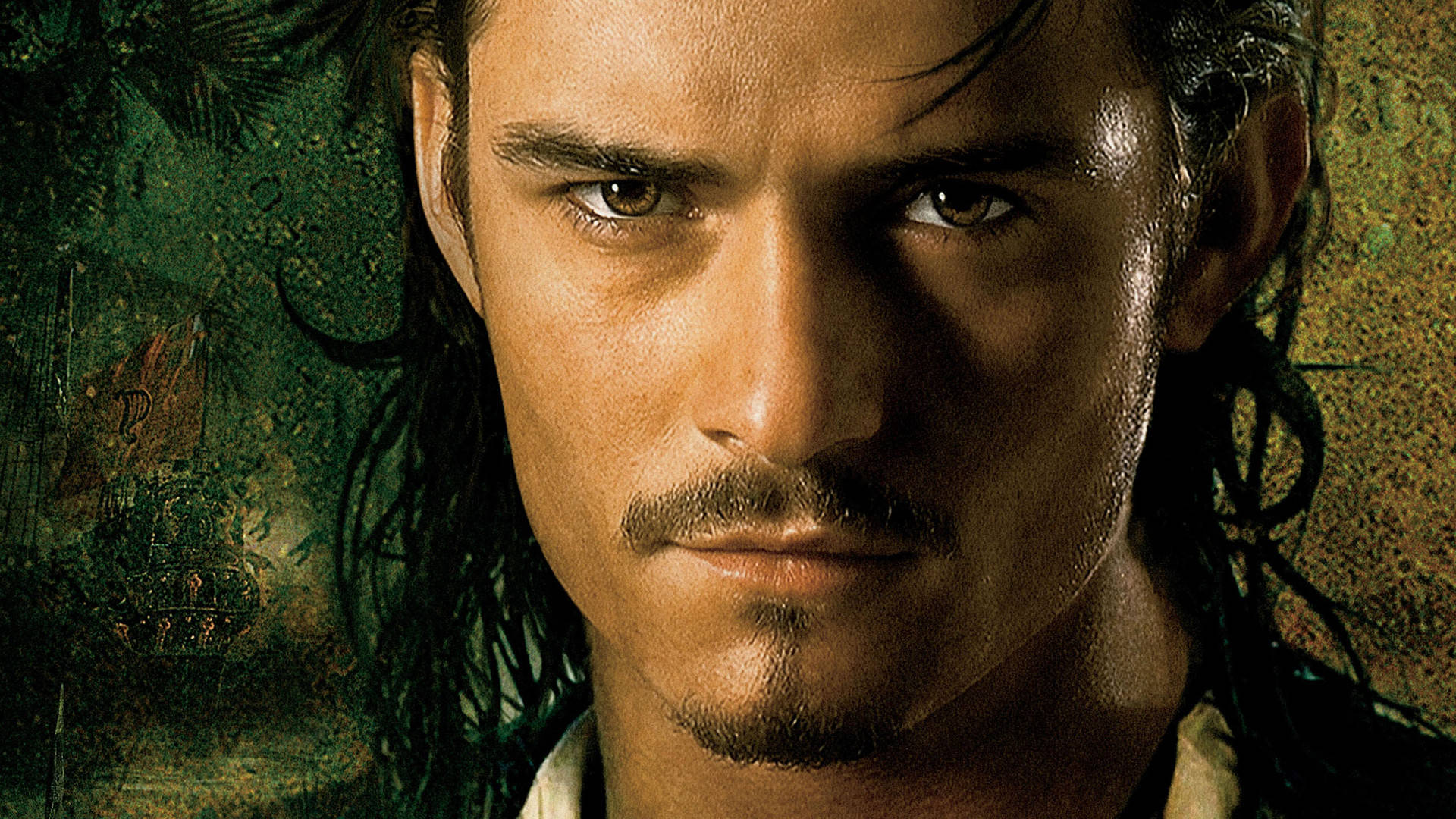 Orlando Bloom, rugged pirate, intense gaze, Full HD Desktop Wallpaper