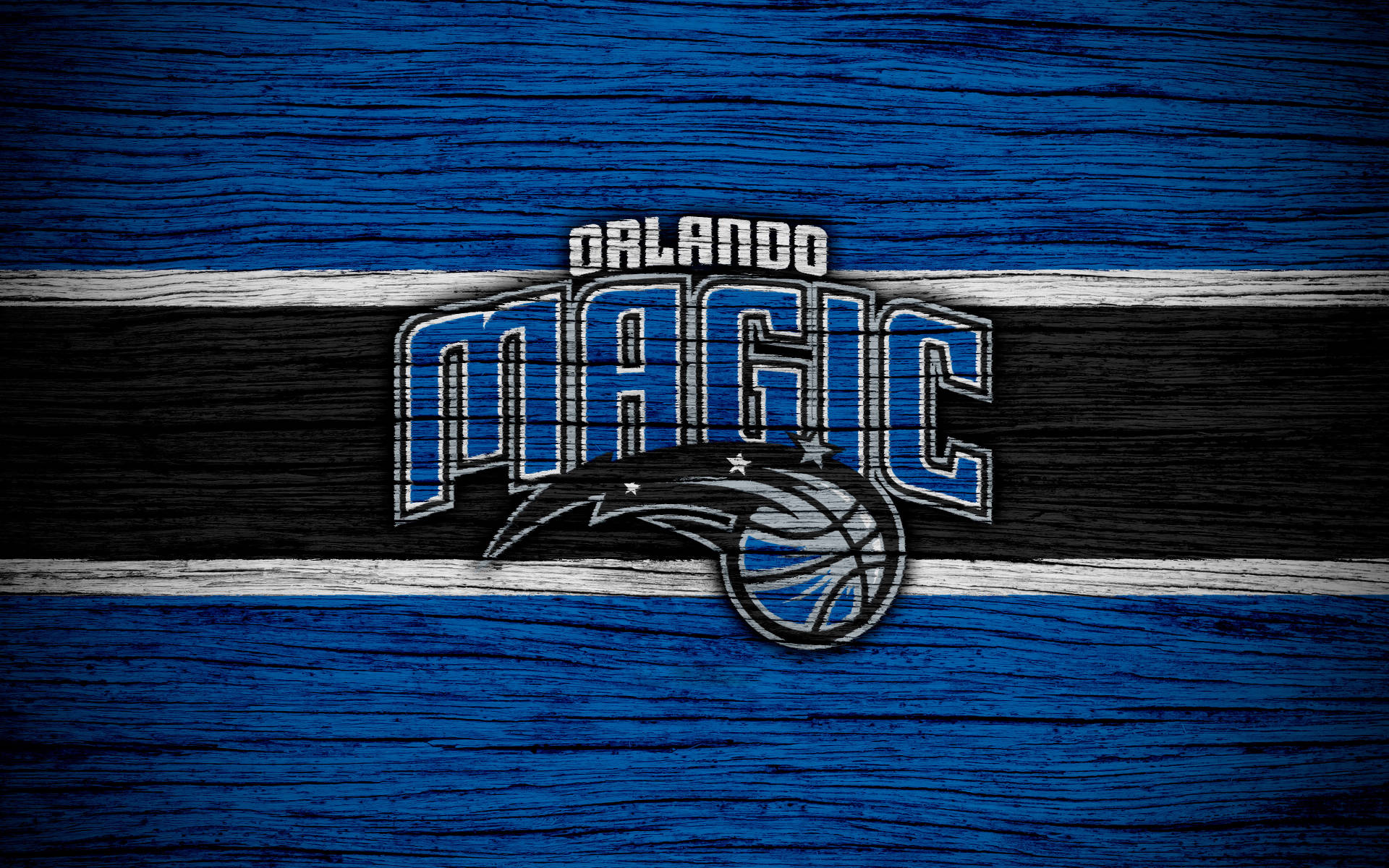 Orlando Magic, wood texture, blue black and white striped, Full HD Desktop Wallpaper