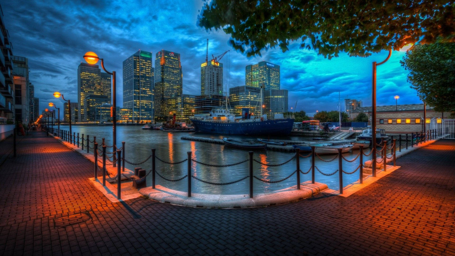 Orlando, twilight, waterfront, Full HD Desktop Wallpaper