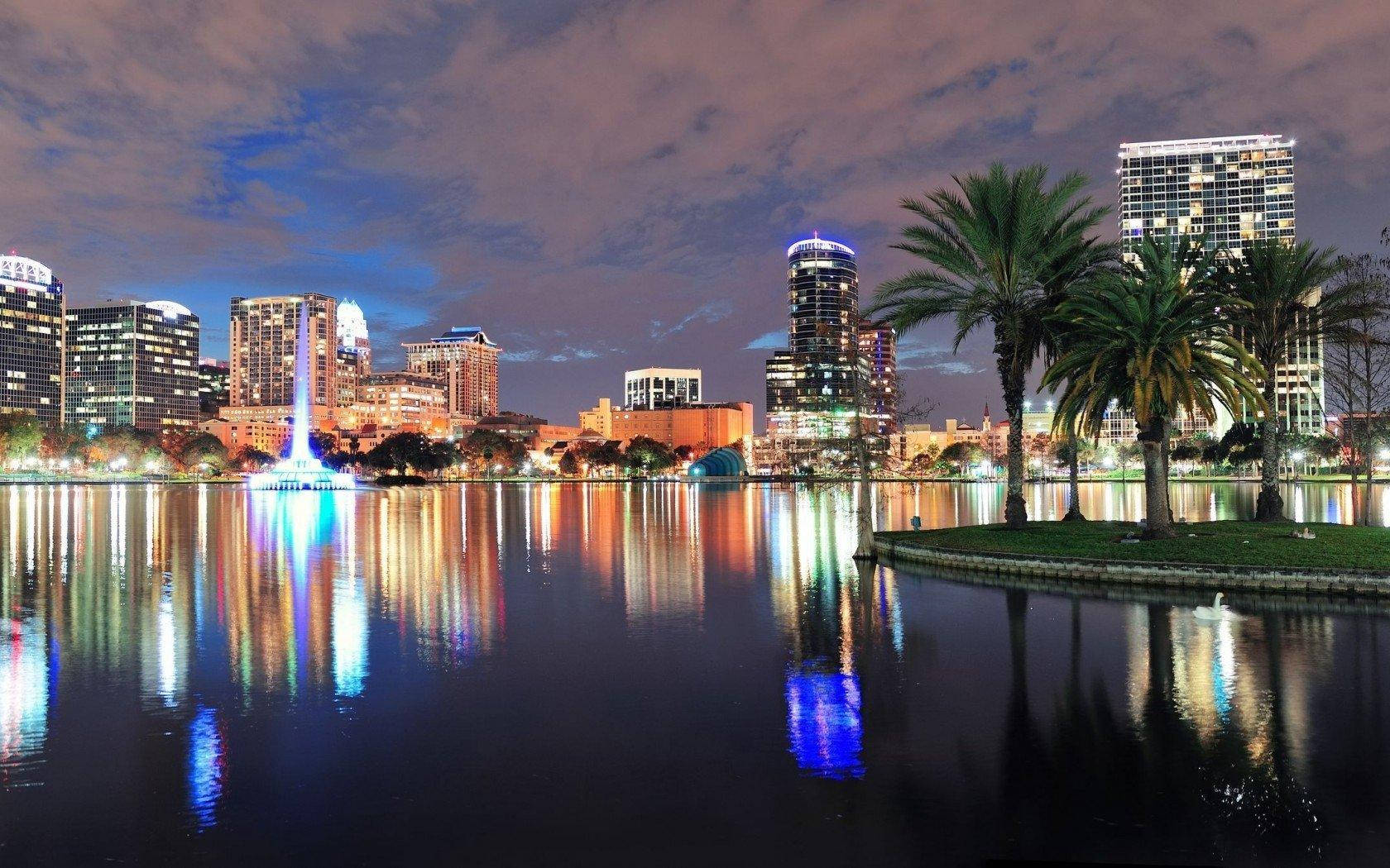 Orlando, city skyline, twilight, HD Desktop Wallpaper