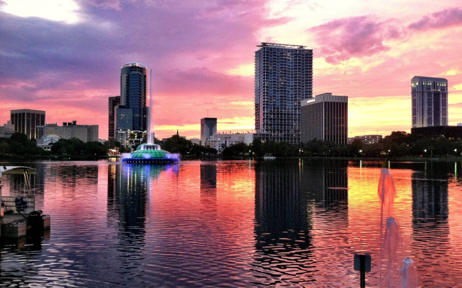 Orlando, sunset, lake Eola, Full HD Desktop Wallpaper