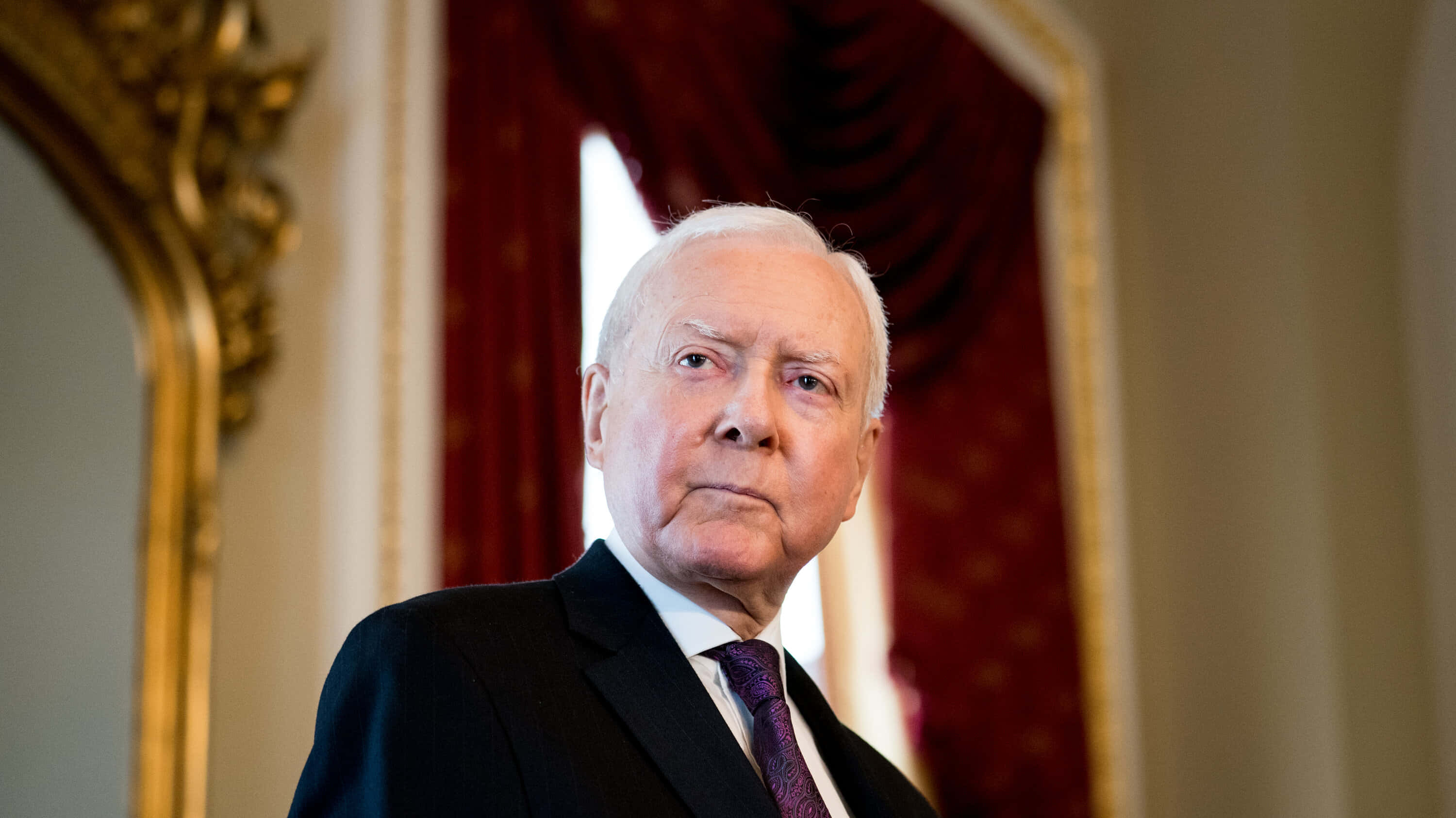 Orrin Hatch, dark suit, purple tie, 2K Desktop Wallpaper