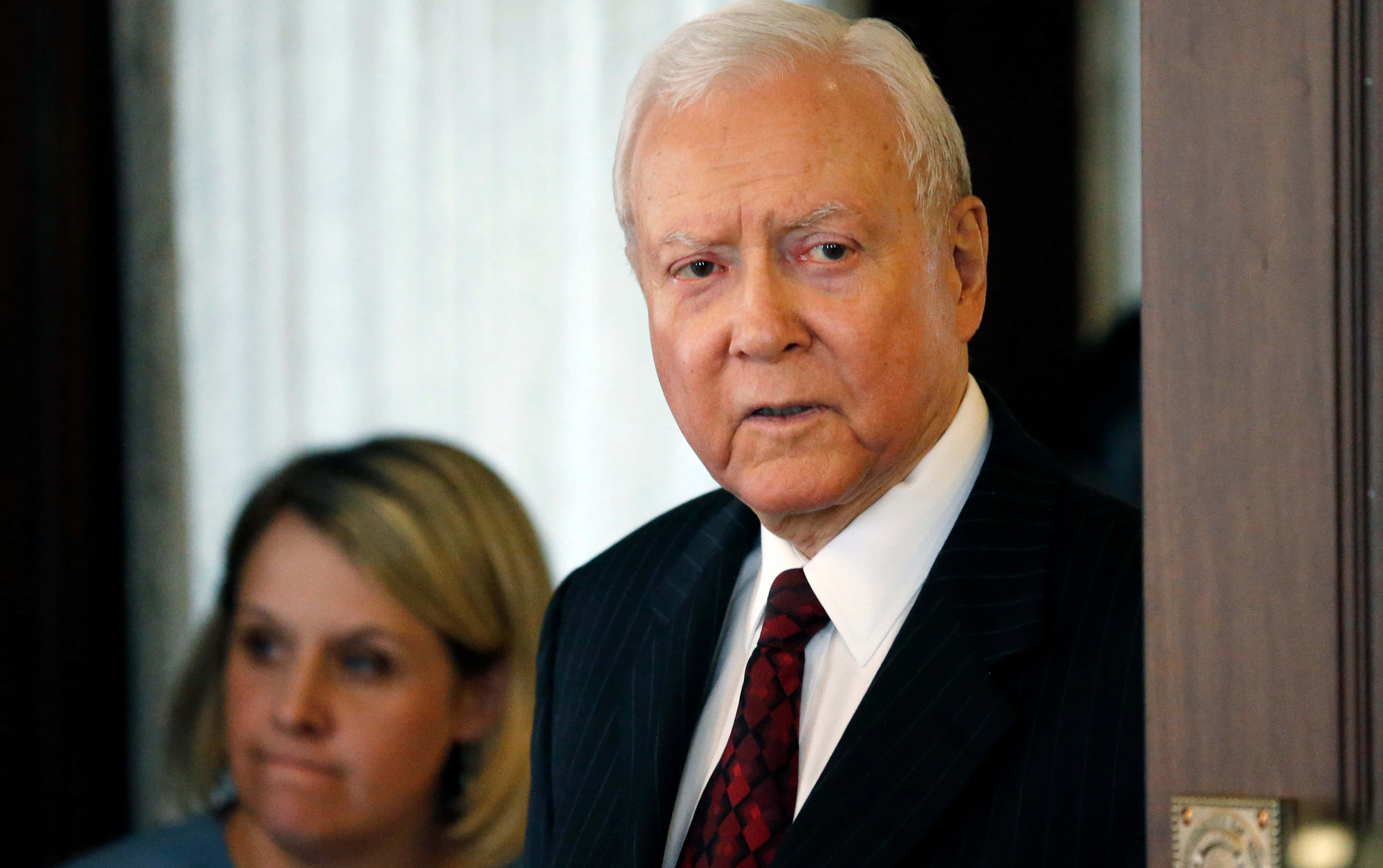 Orrin Hatch, dark pinstripe suit, red tie, 5K Desktop Wallpaper