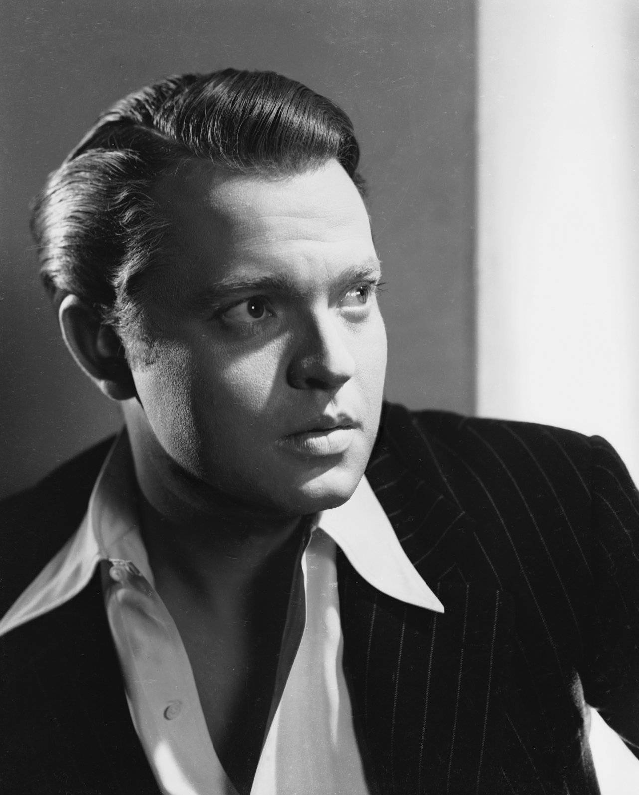 Orson Welles, pinstripe suit, black and white portrait, HD Phone Wallpaper