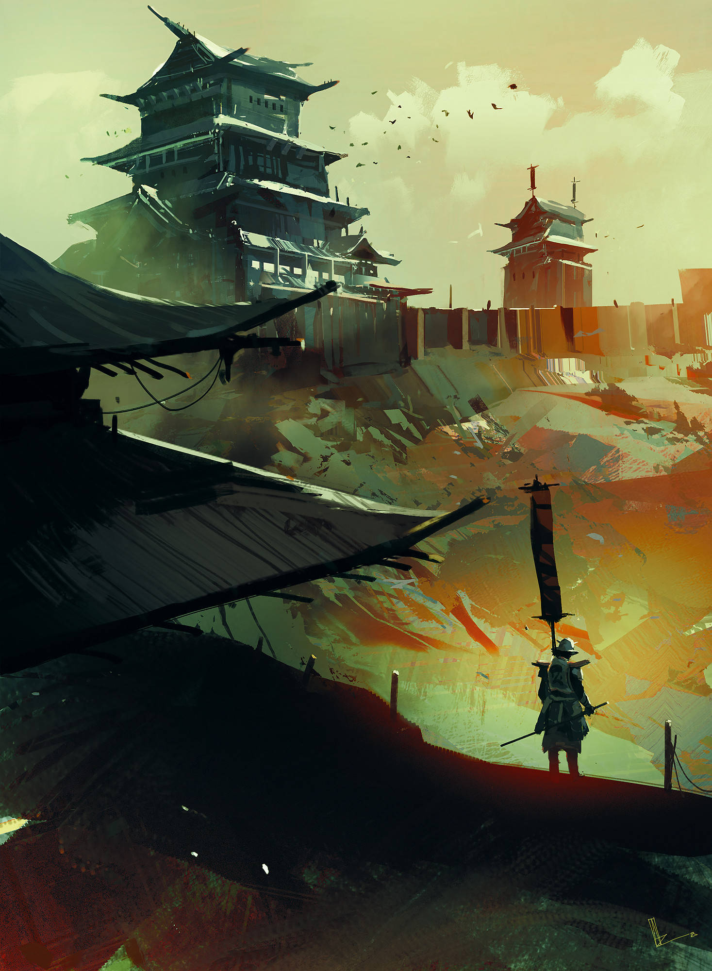 samurai, castle, bridge, Full HD Phone Wallpaper