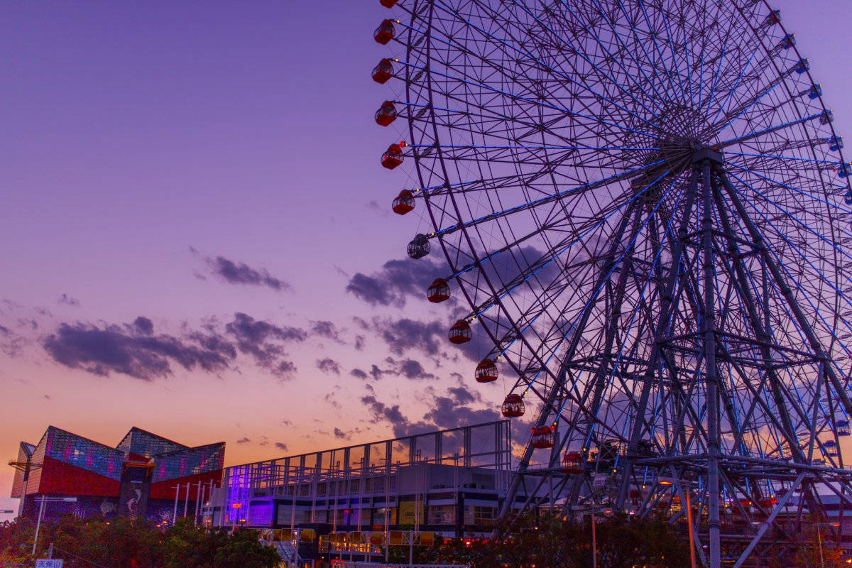Osaka, Giant Ferris Wheel, twilight sky, SD Desktop Wallpaper