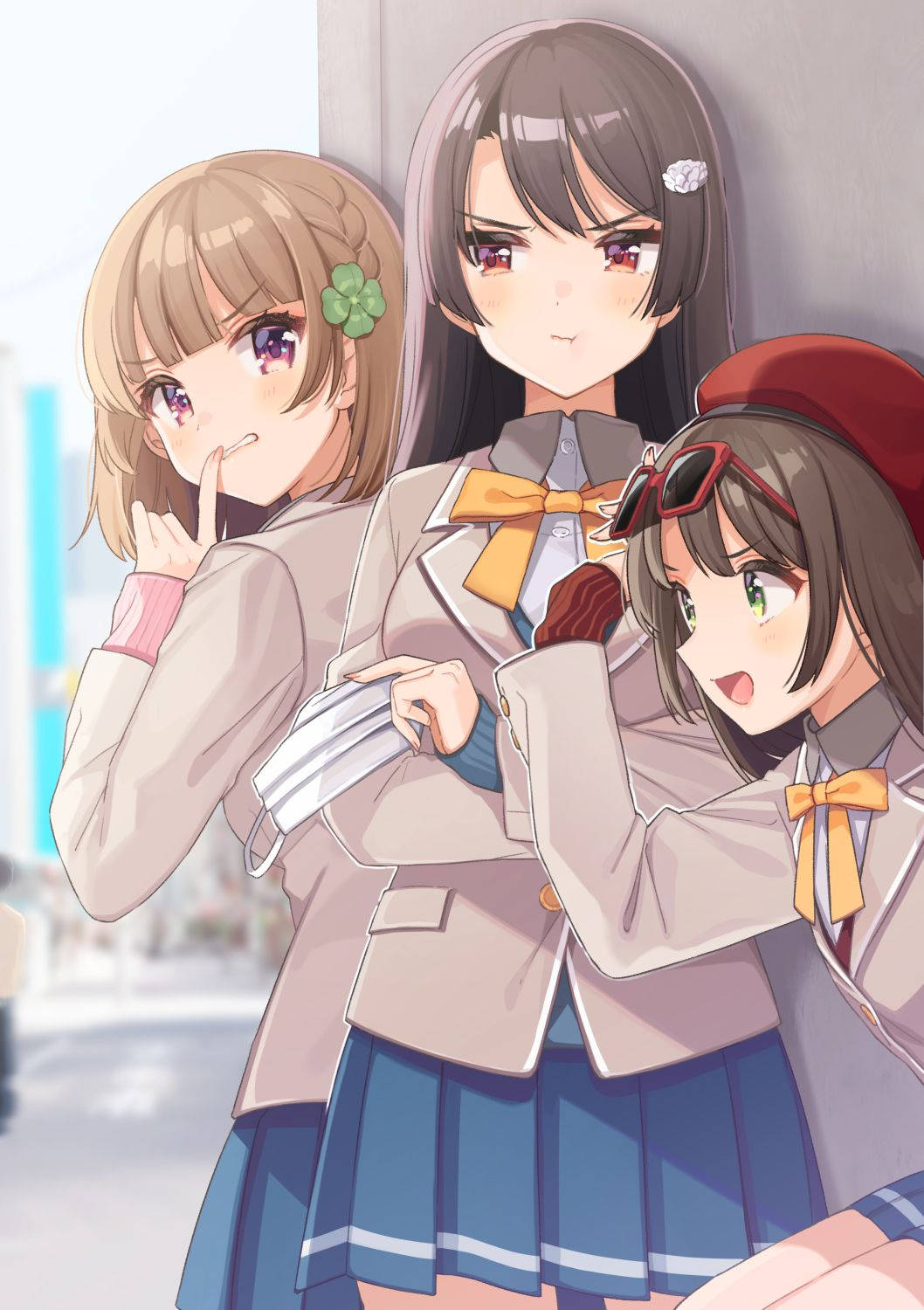 Osamake, school uniforms, three anime girls, HD Phone Wallpaper