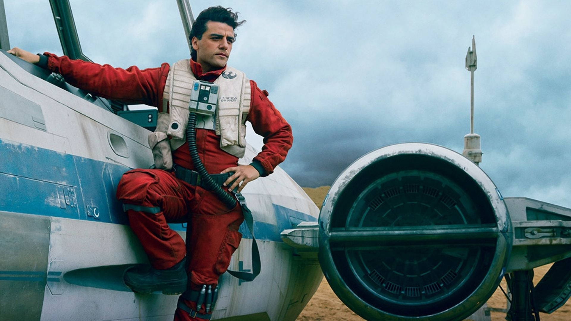 Oscar Isaac, starfighter, red flight suit, Full HD Desktop Wallpaper