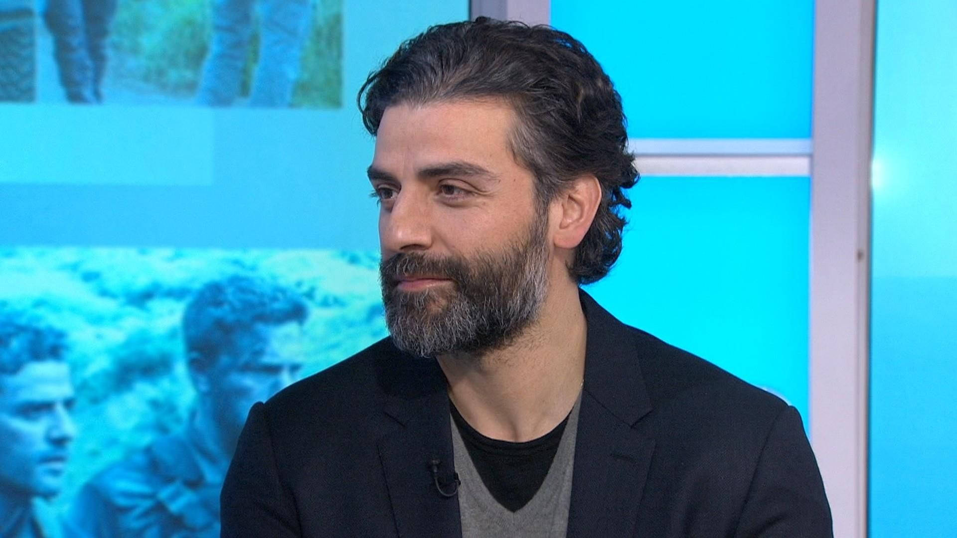 Oscar Isaac, black blazer, gray shirt, Full HD Desktop Wallpaper