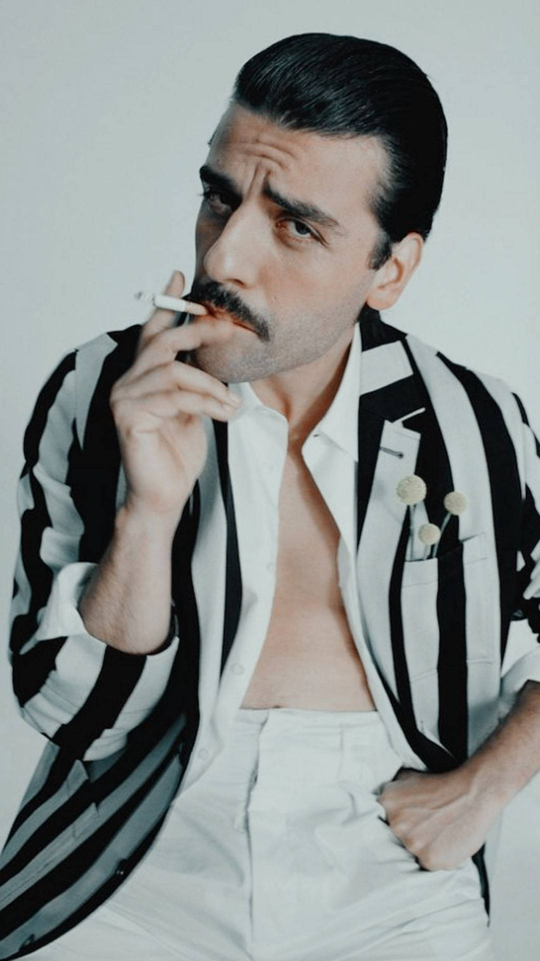 Oscar Isaac, rock star, black and white striped jacket, Full HD Phone Wallpaper