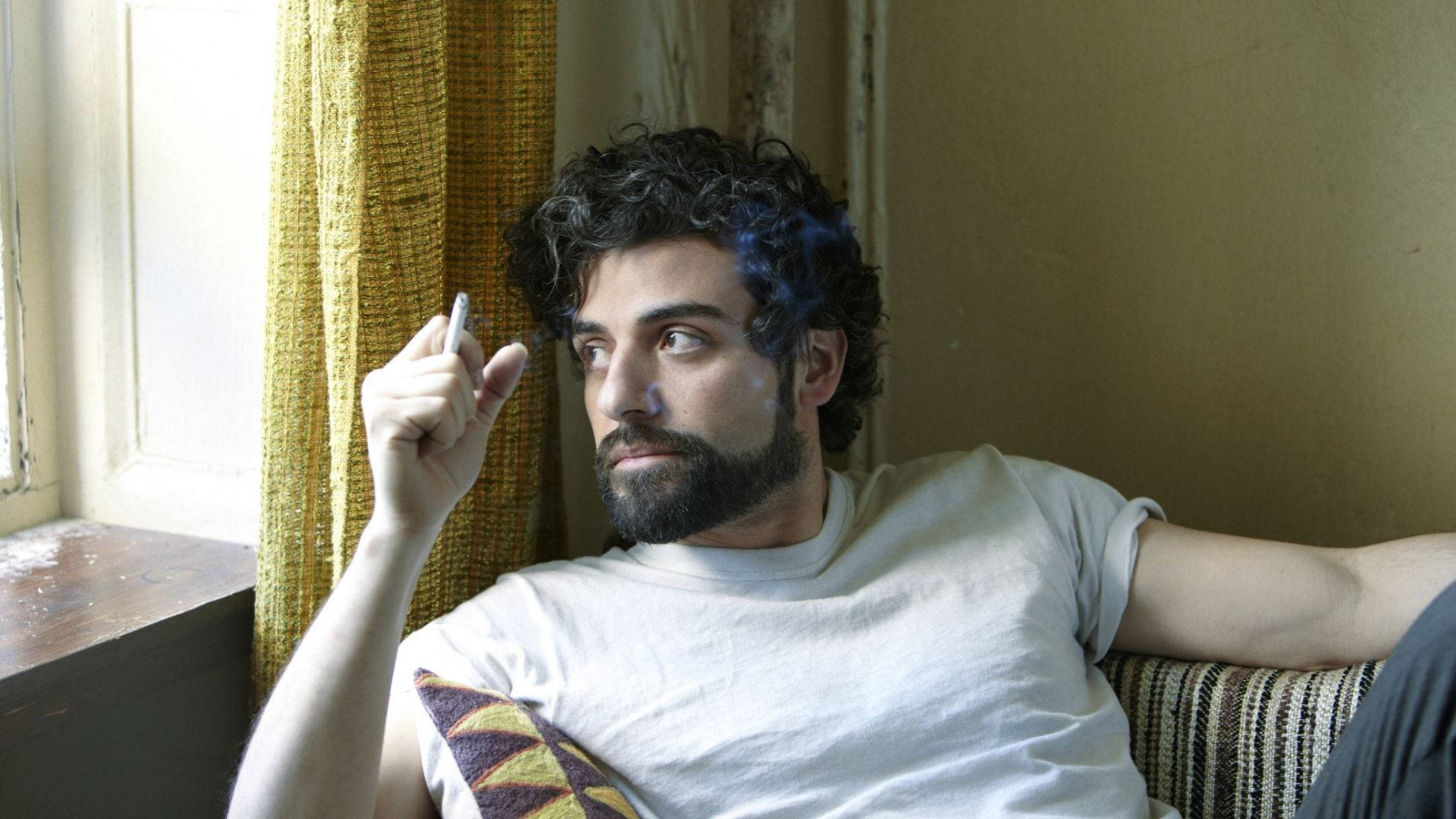 Oscar Isaac, couch, window, Full HD Desktop Wallpaper