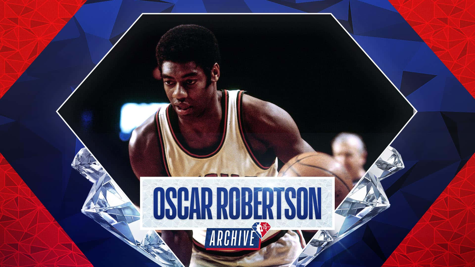 Oscar Robertson, NBA Players, red blue geometric diamond design, Full HD Desktop Wallpaper