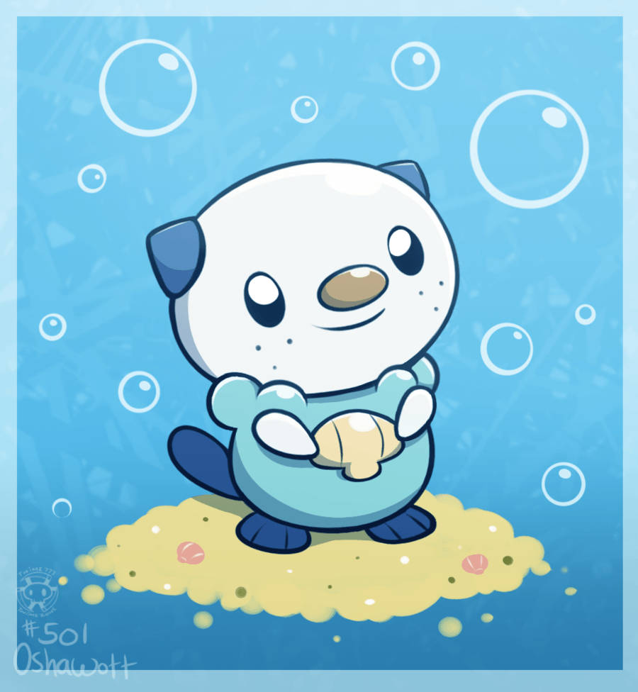 Oshawott, cartoon otter, sandy patch, SD Phone Wallpaper