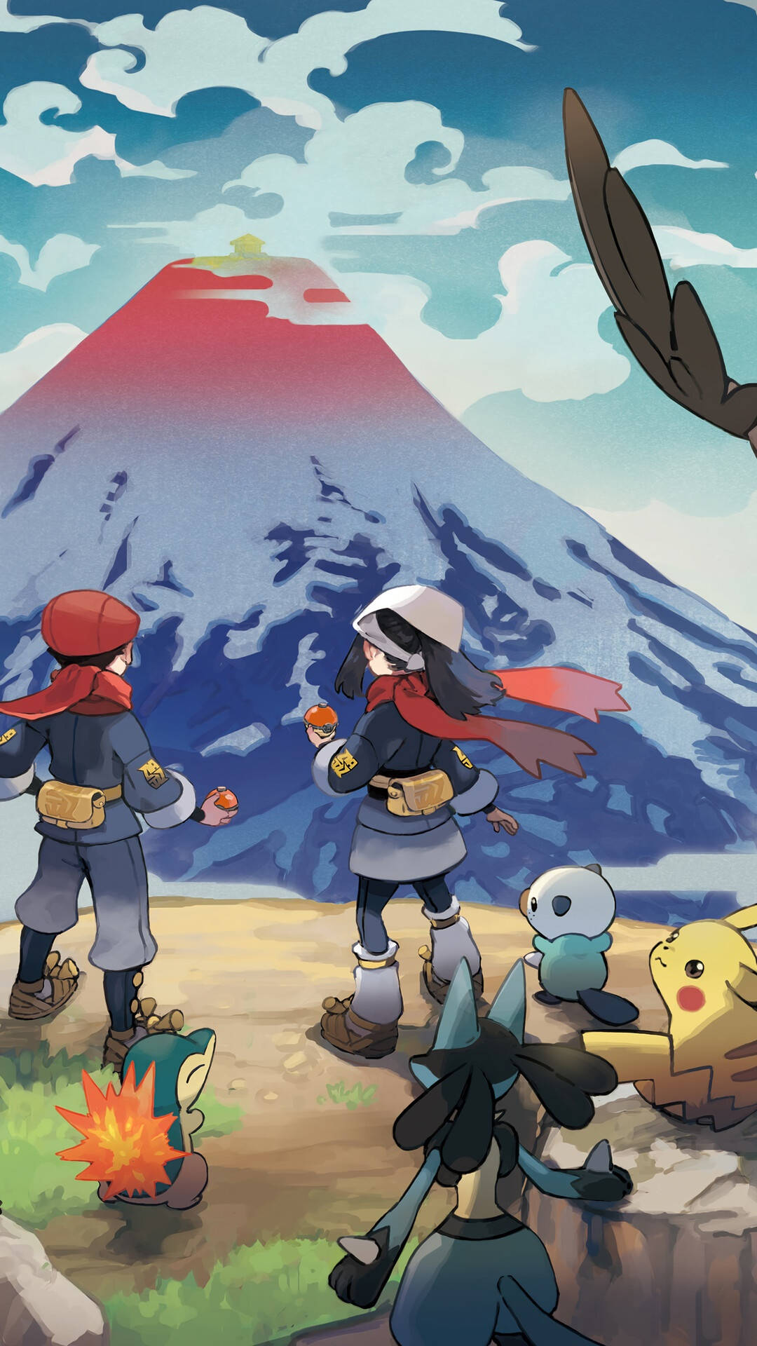 Oshawott, volcano, snow-capped mountain, Full HD Phone Wallpaper