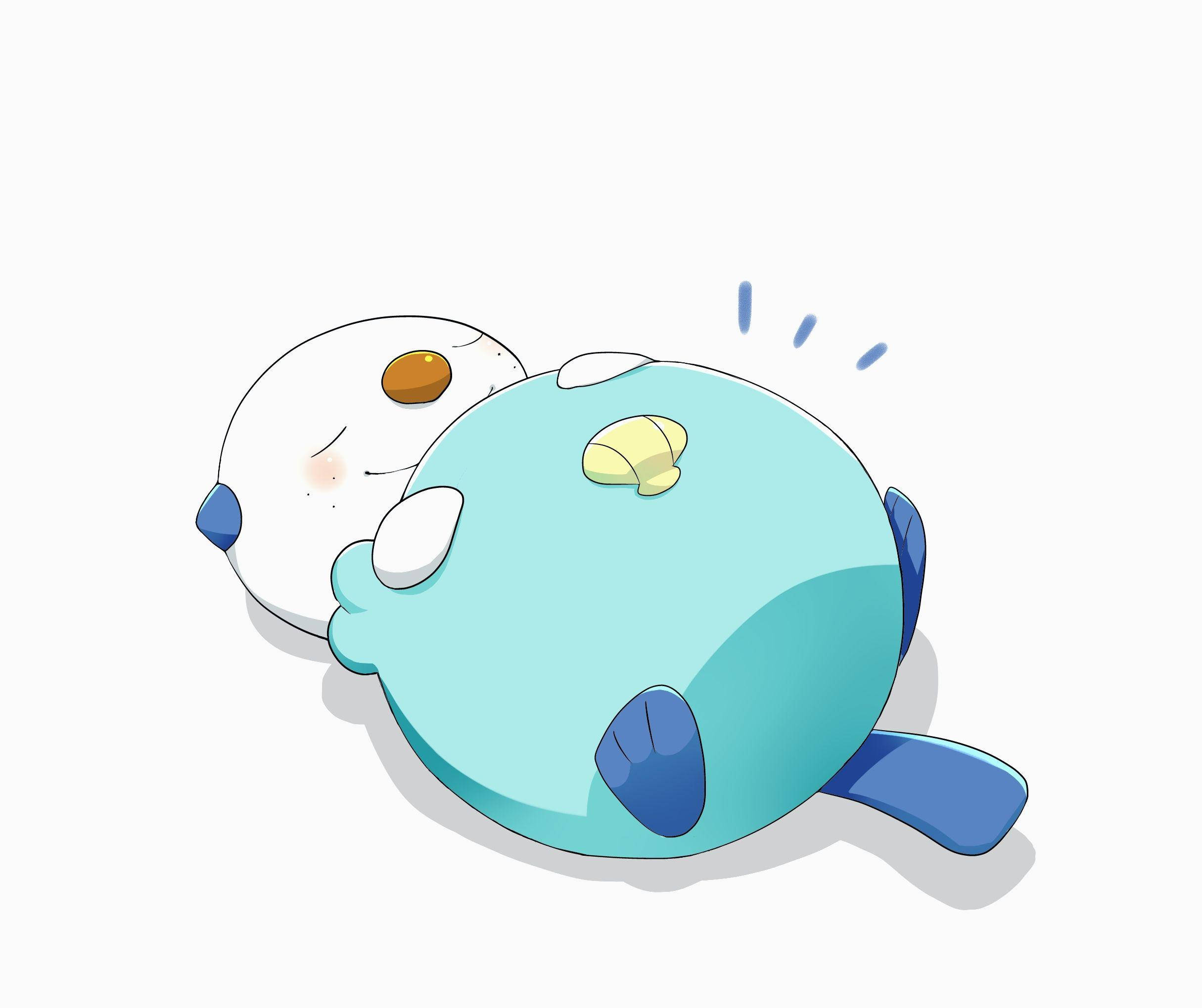 Oshawott, cartoon otters, white background, Full HD Desktop Wallpaper