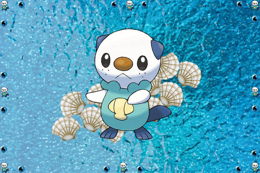 Oshawott, cartoon otter Pokémon, seashells, SD Desktop Wallpaper