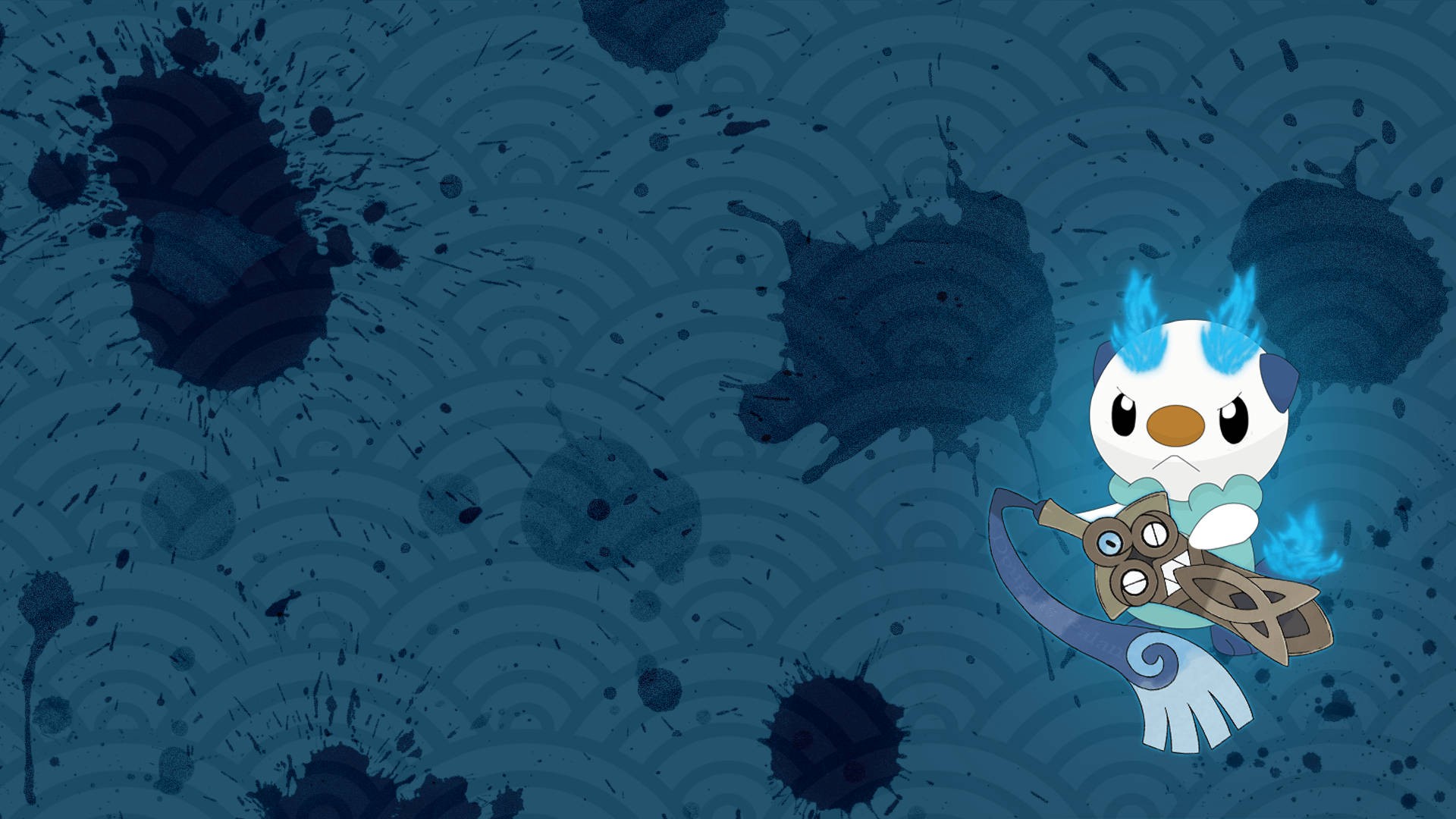Oshawott, blue and white, flame-like hair, Full HD Desktop Wallpaper