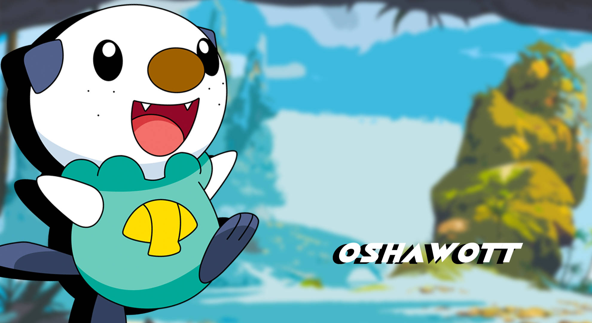 Oshawott, beach, bright blue watery landscape, Full HD Desktop Wallpaper