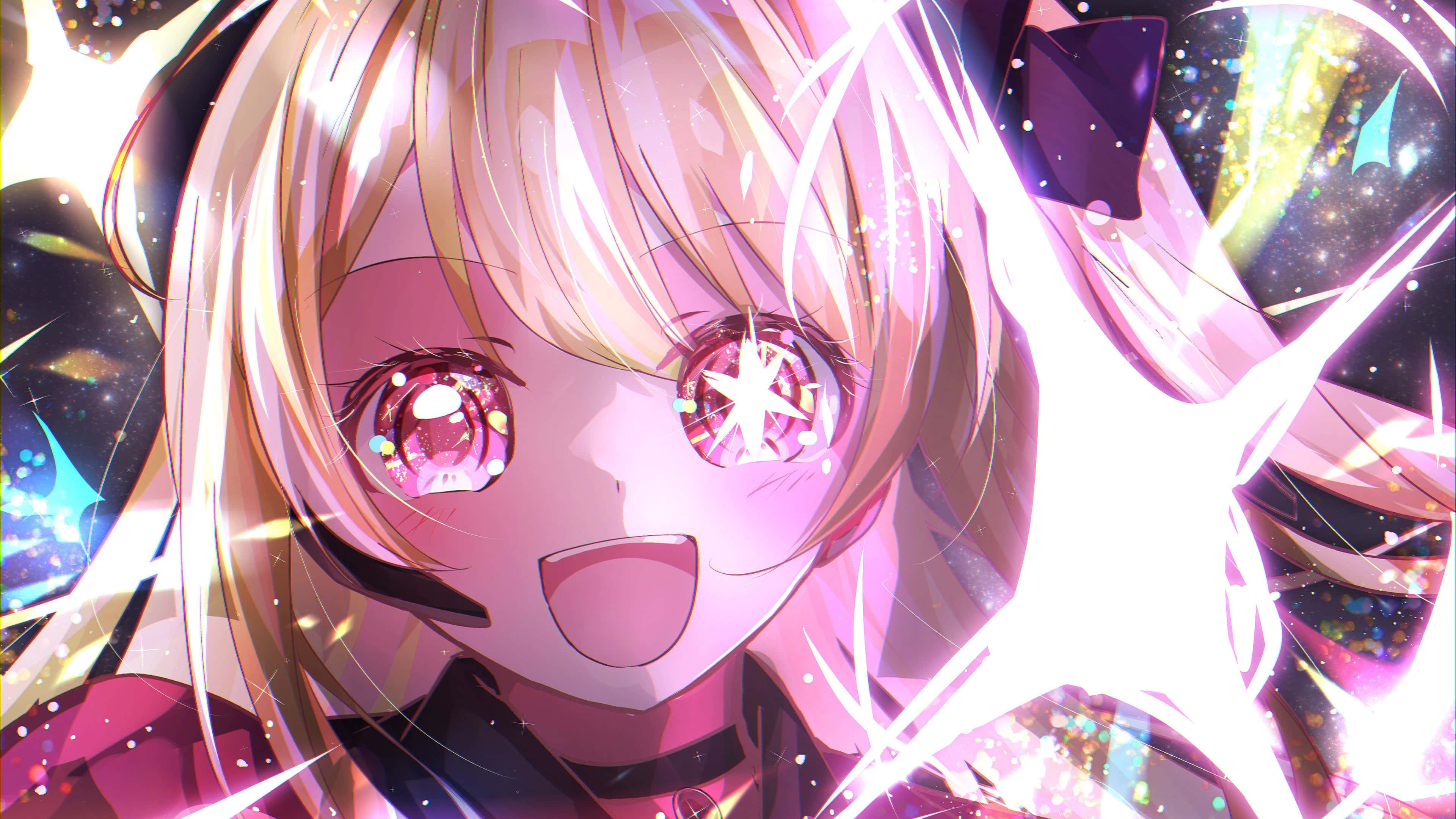 Oshi No Ko, glowing pink eyes, blonde hair, 4K Desktop Wallpaper