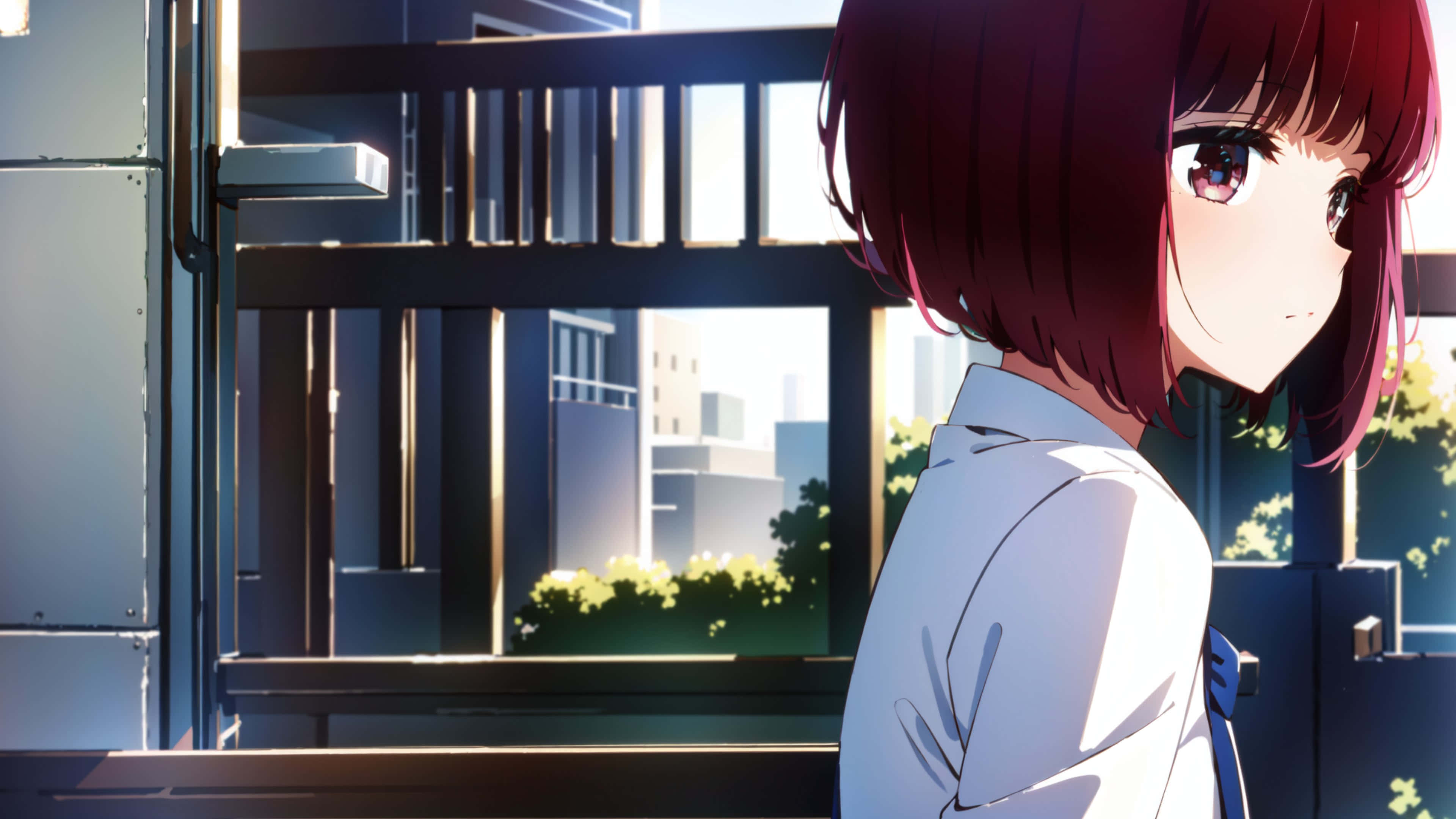 Oshi No Ko, red-haired anime girl, white shirt, 4K Desktop Wallpaper