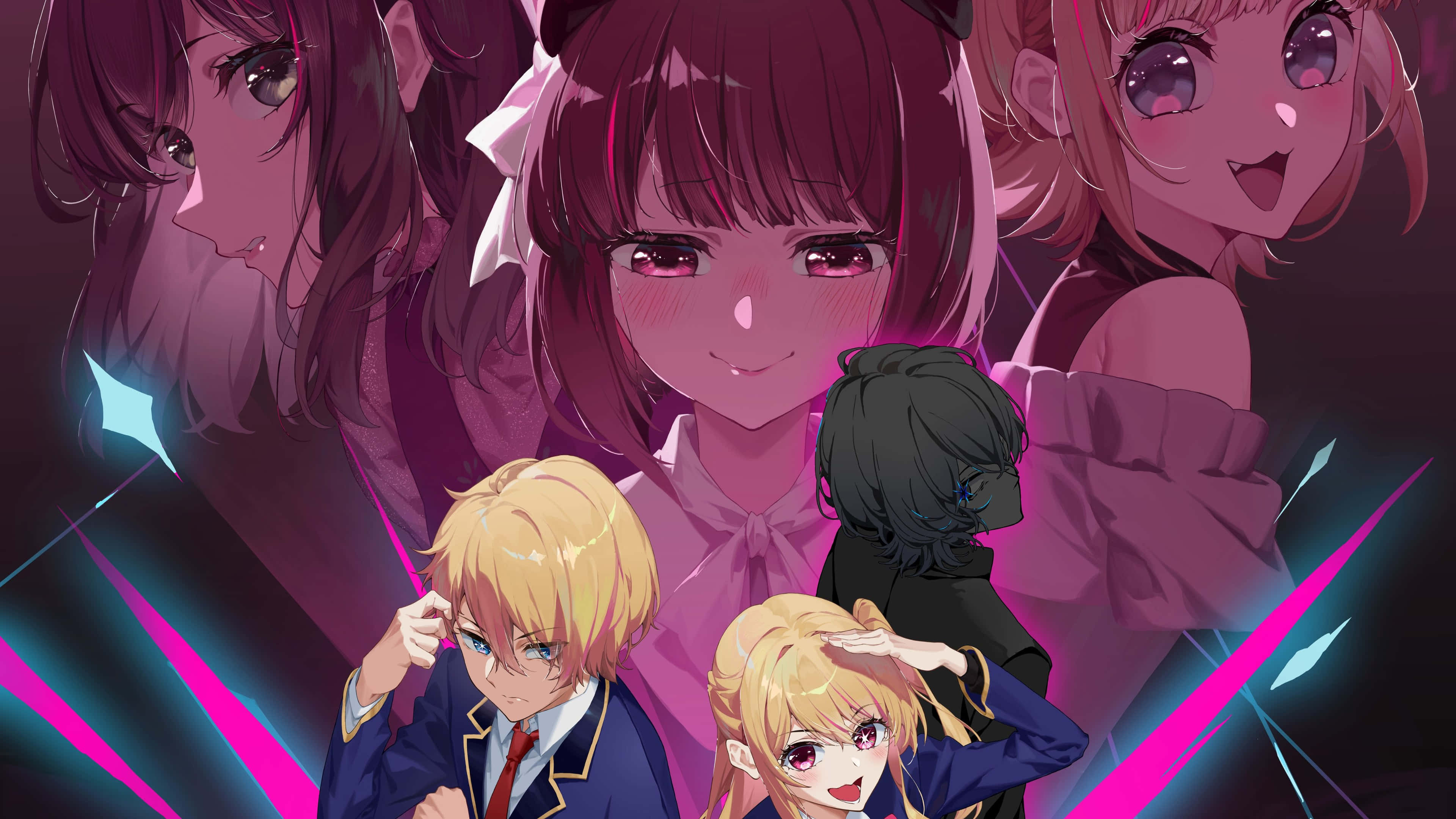 Oshi No Ko, 4K, neon pink and blue light, 4K Desktop Wallpaper