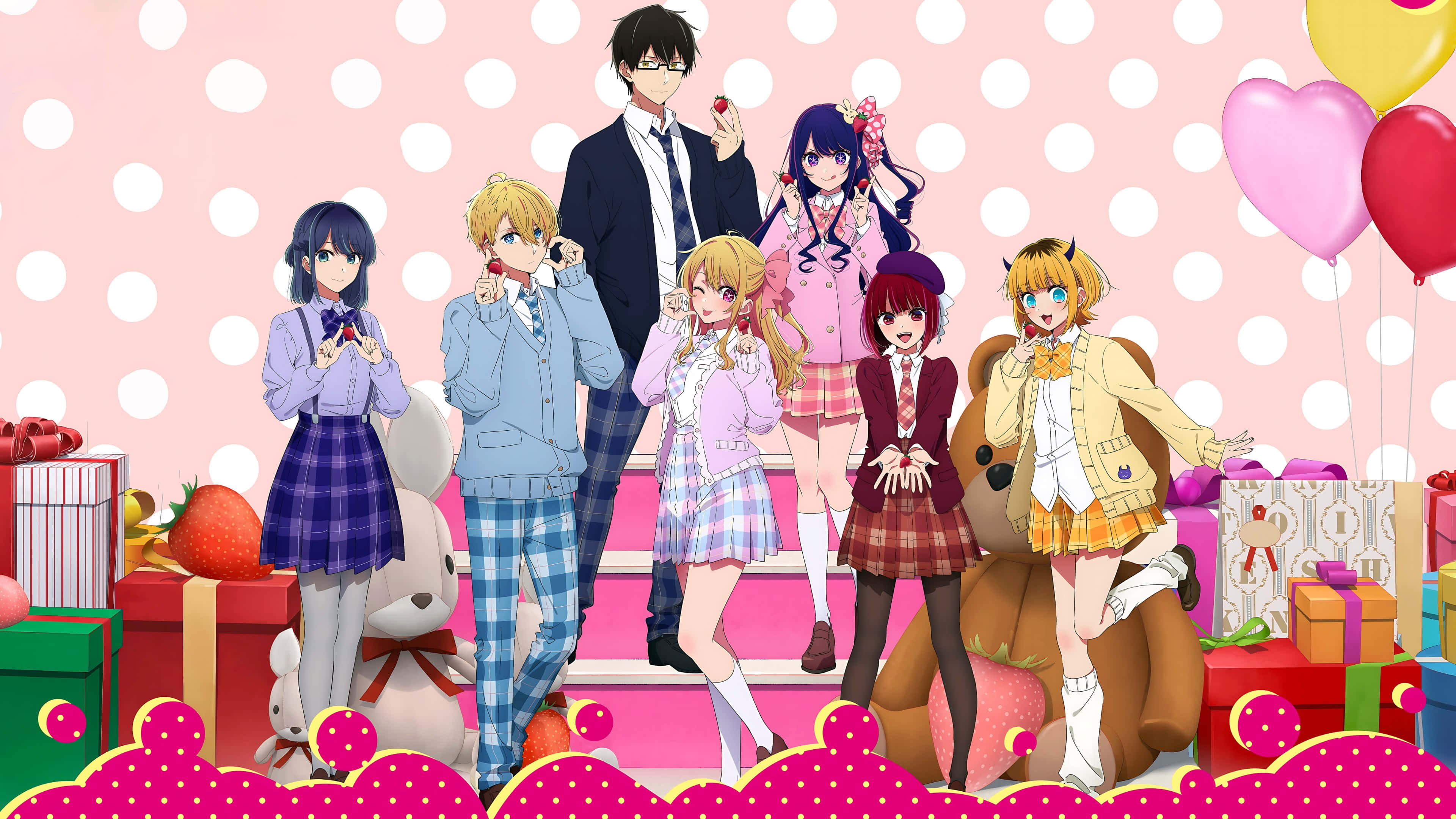 Oshi No Ko 4K, characters group, school uniforms, 4K Desktop Wallpaper