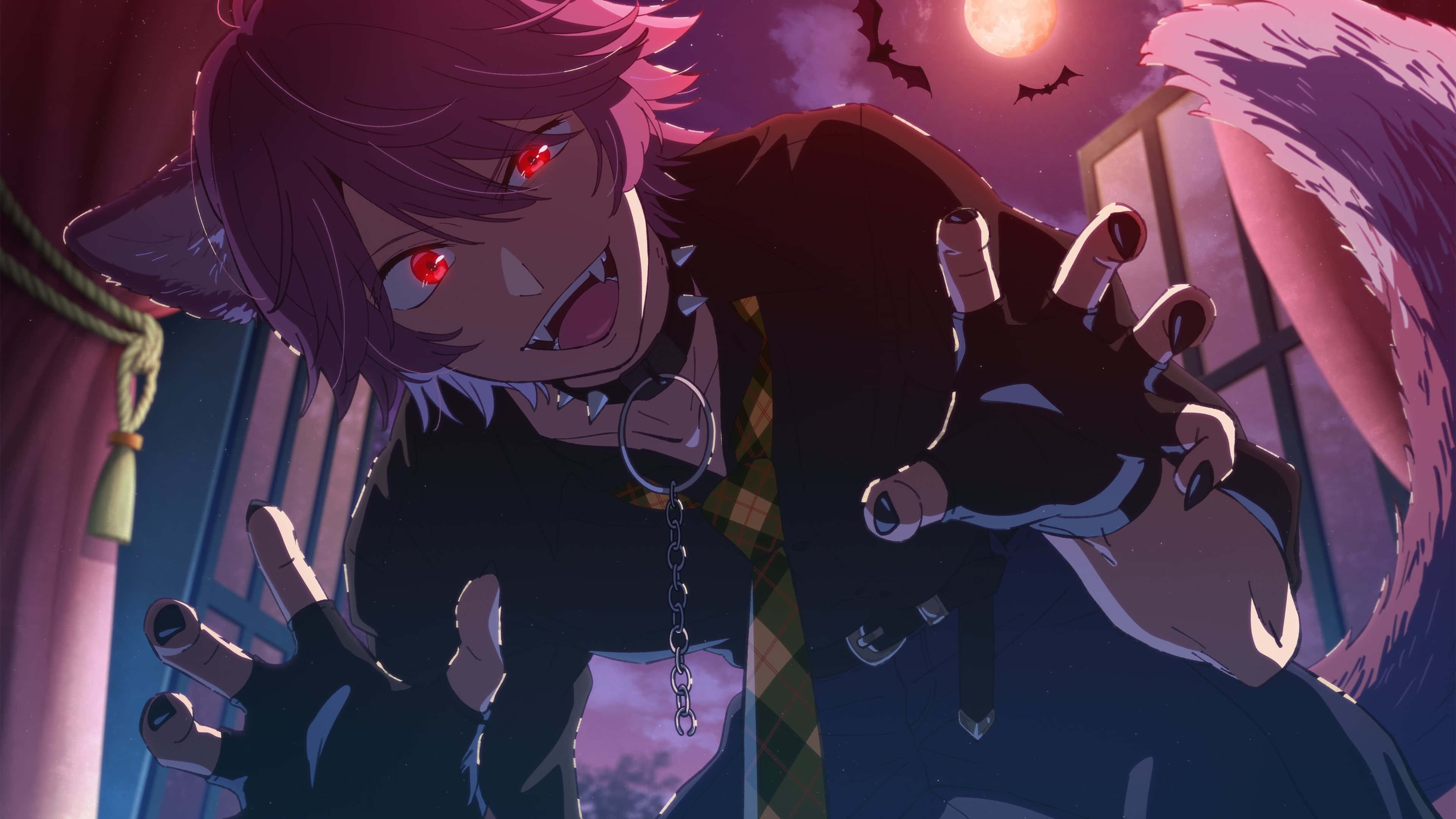 Oshi No Ko 4K, purple-haired anime vampire, glowing red eyes, 4K Desktop Wallpaper