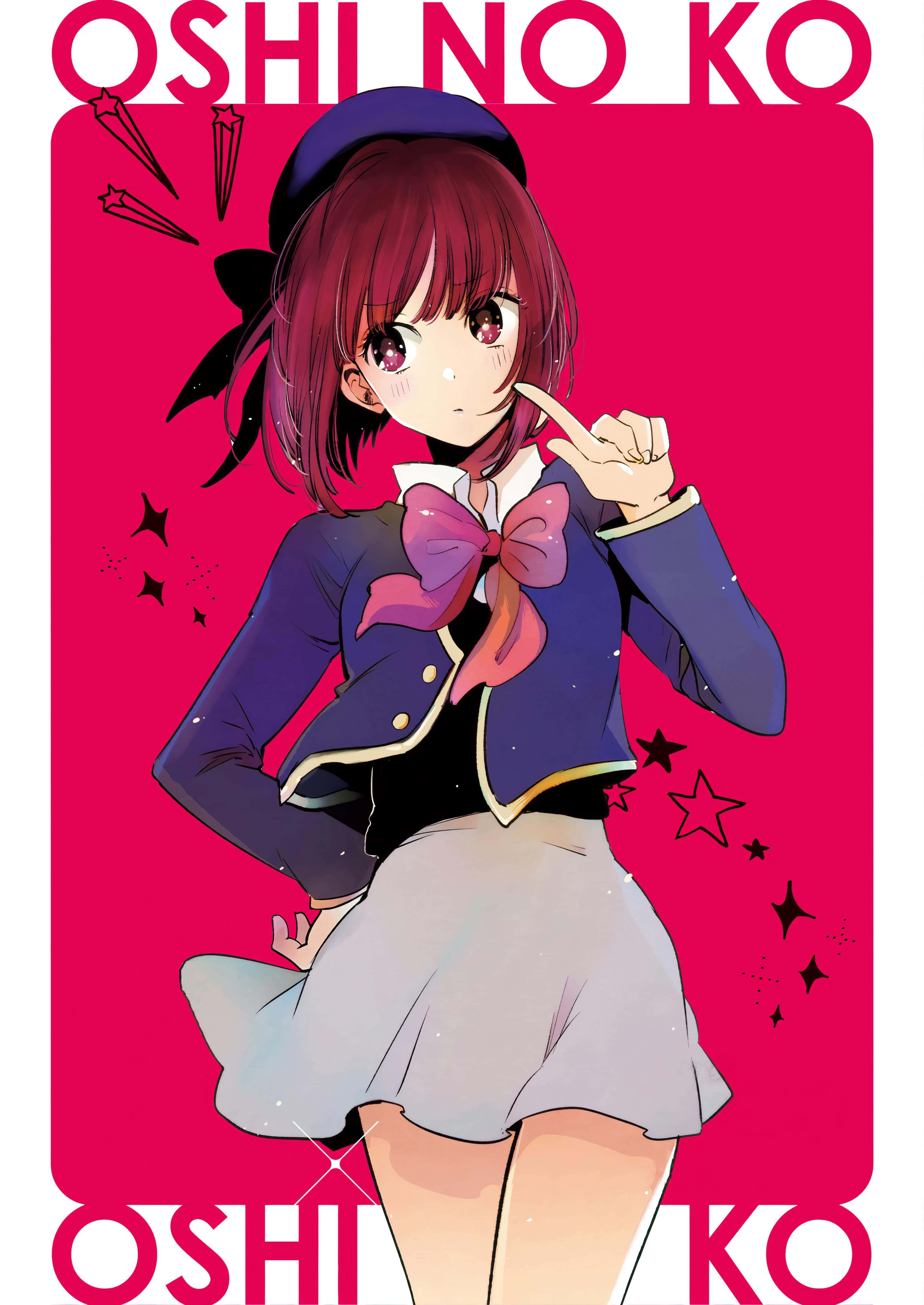 Oshi No Ko, red hair, purple bow, 4K Phone Wallpaper
