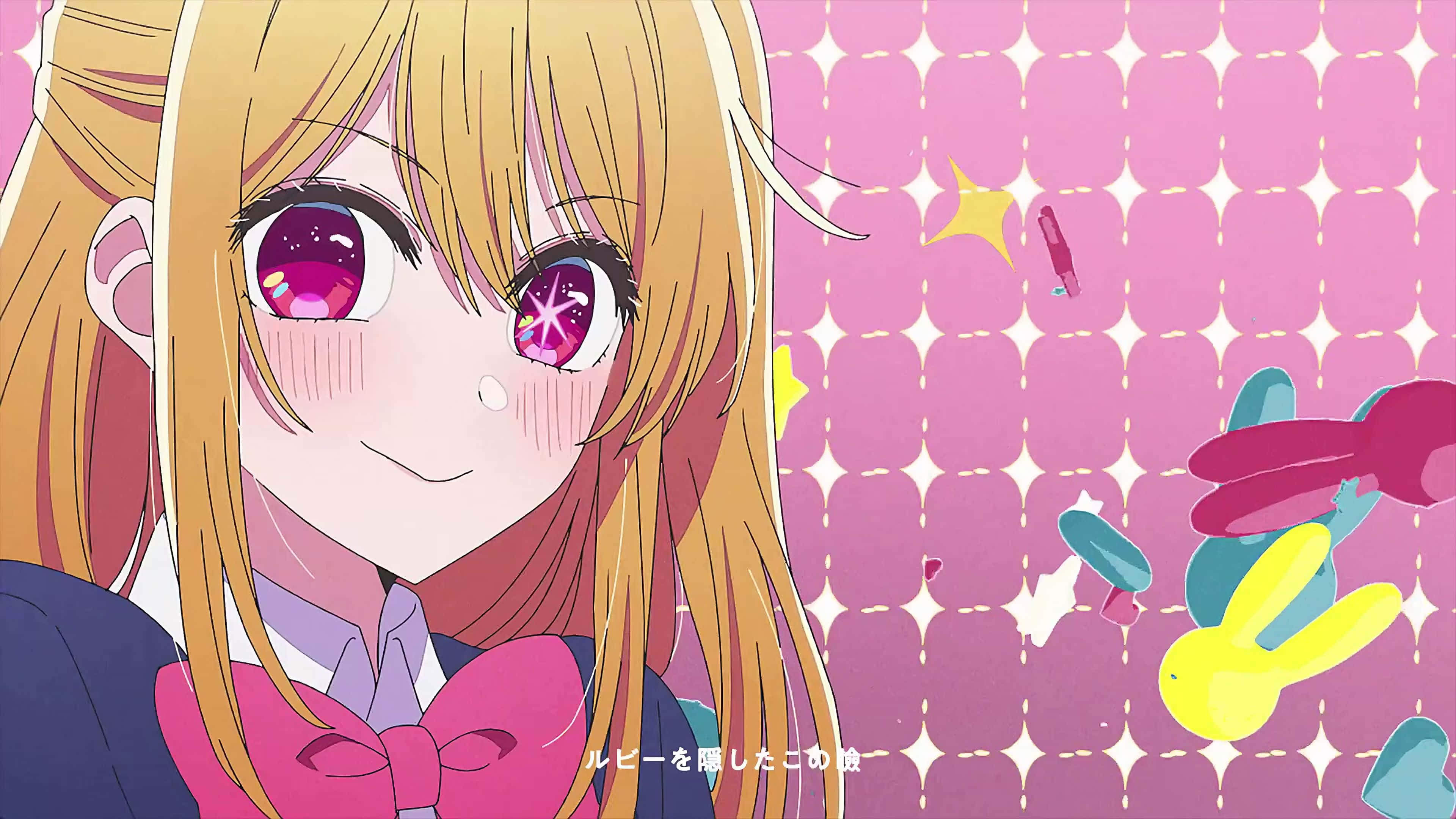 Oshi No Ko, golden hair, sparkling purple eyes, 4K Desktop Wallpaper