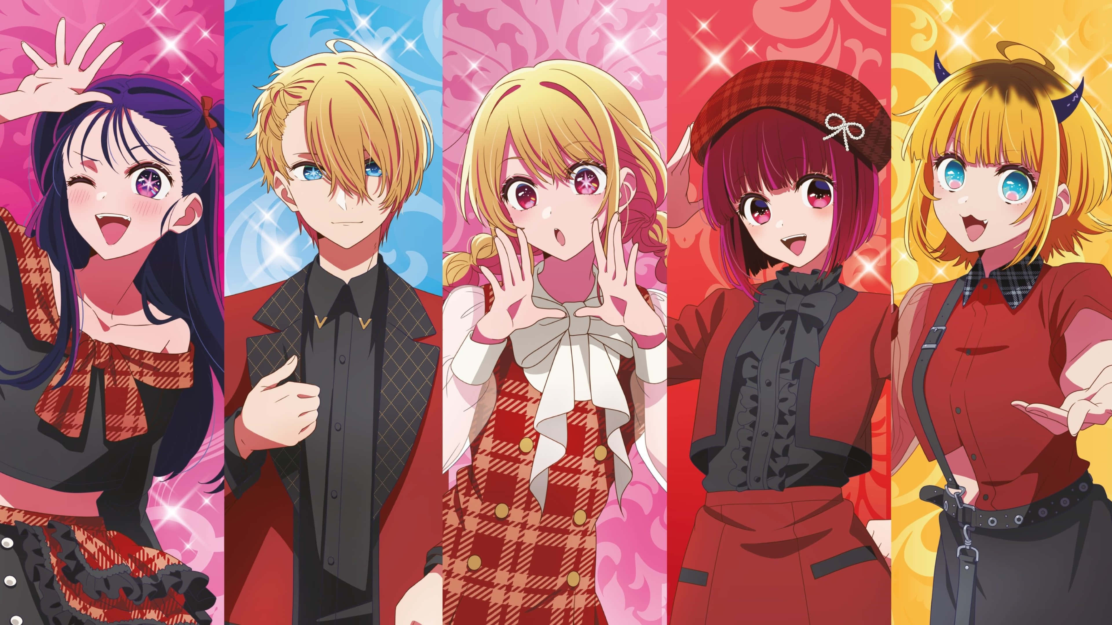 Oshi No Ko, anime characters, vibrant vertical panels, 4K Desktop Wallpaper