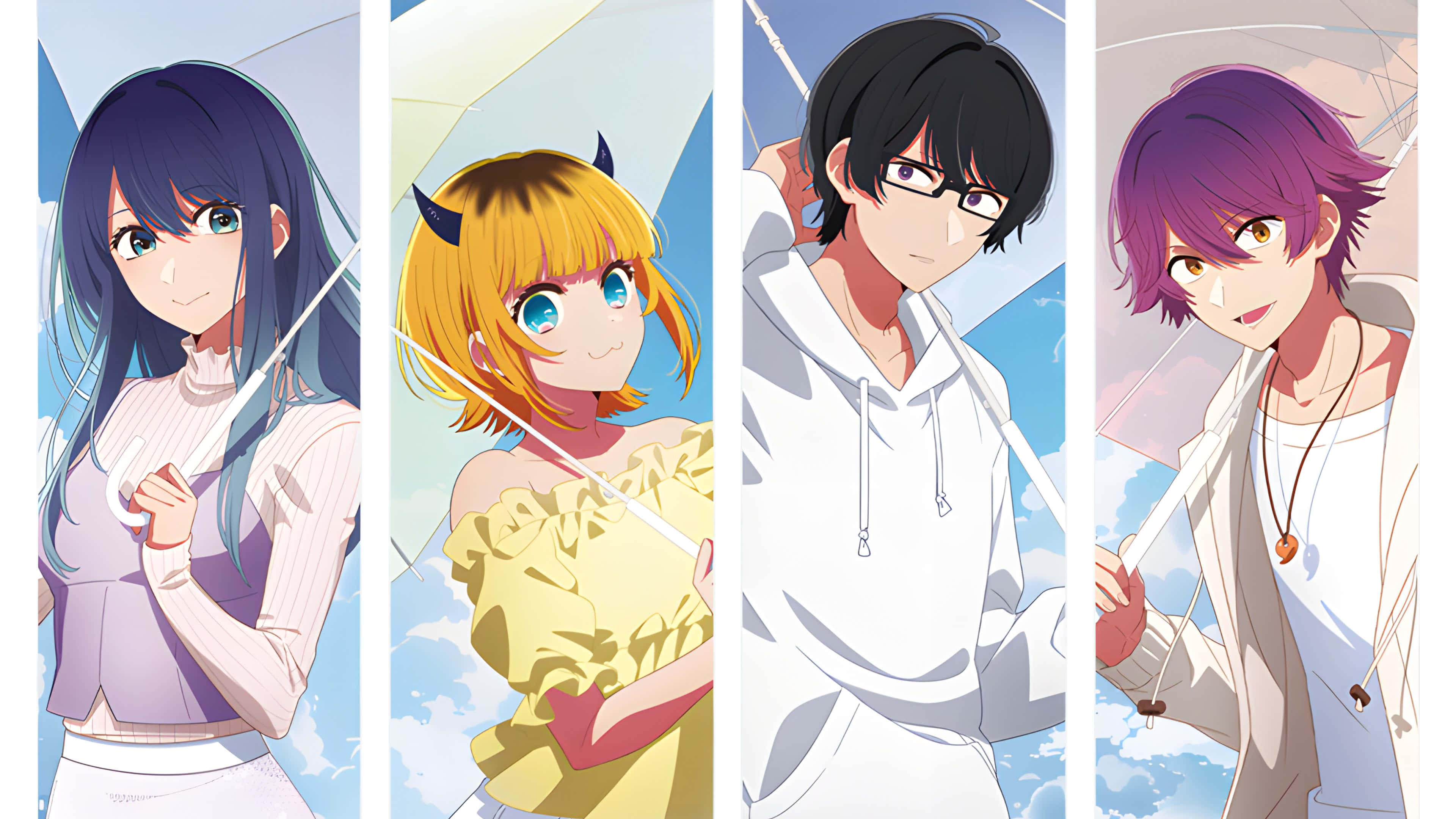 Oshi No Ko, characters, umbrellas, 4K Desktop Wallpaper