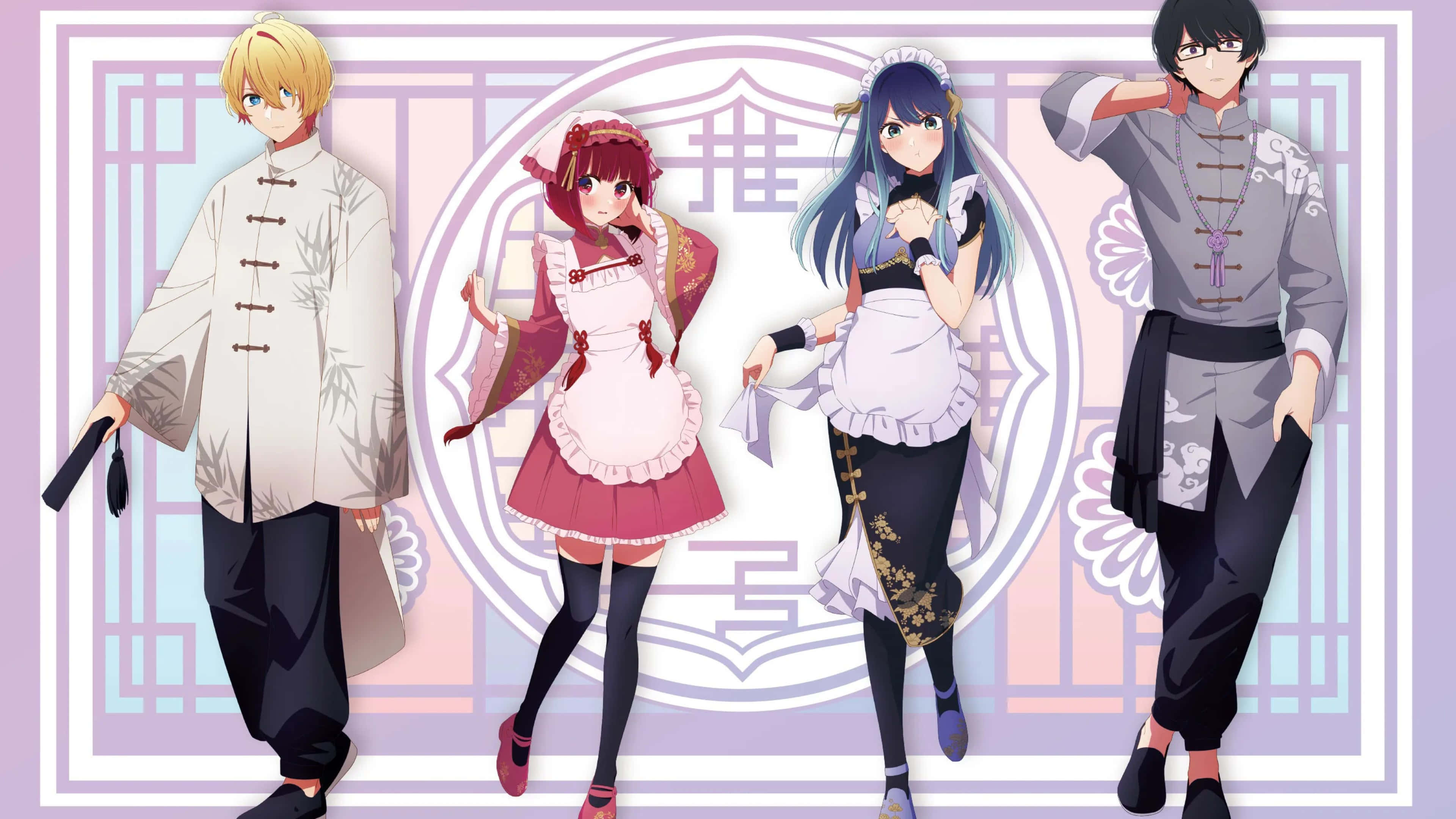 Oshi No Ko, characters, traditional Chinese-inspired outfits, 4K Desktop Wallpaper