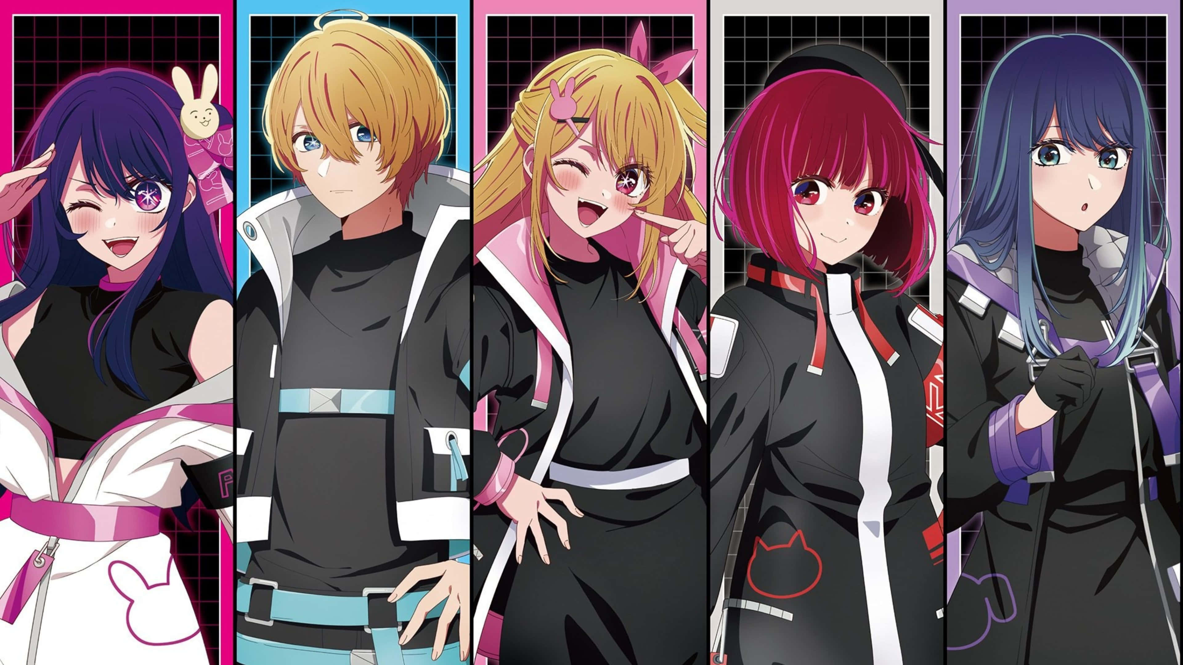 Oshi No Ko, black outfits, pink accents, 4K Desktop Wallpaper