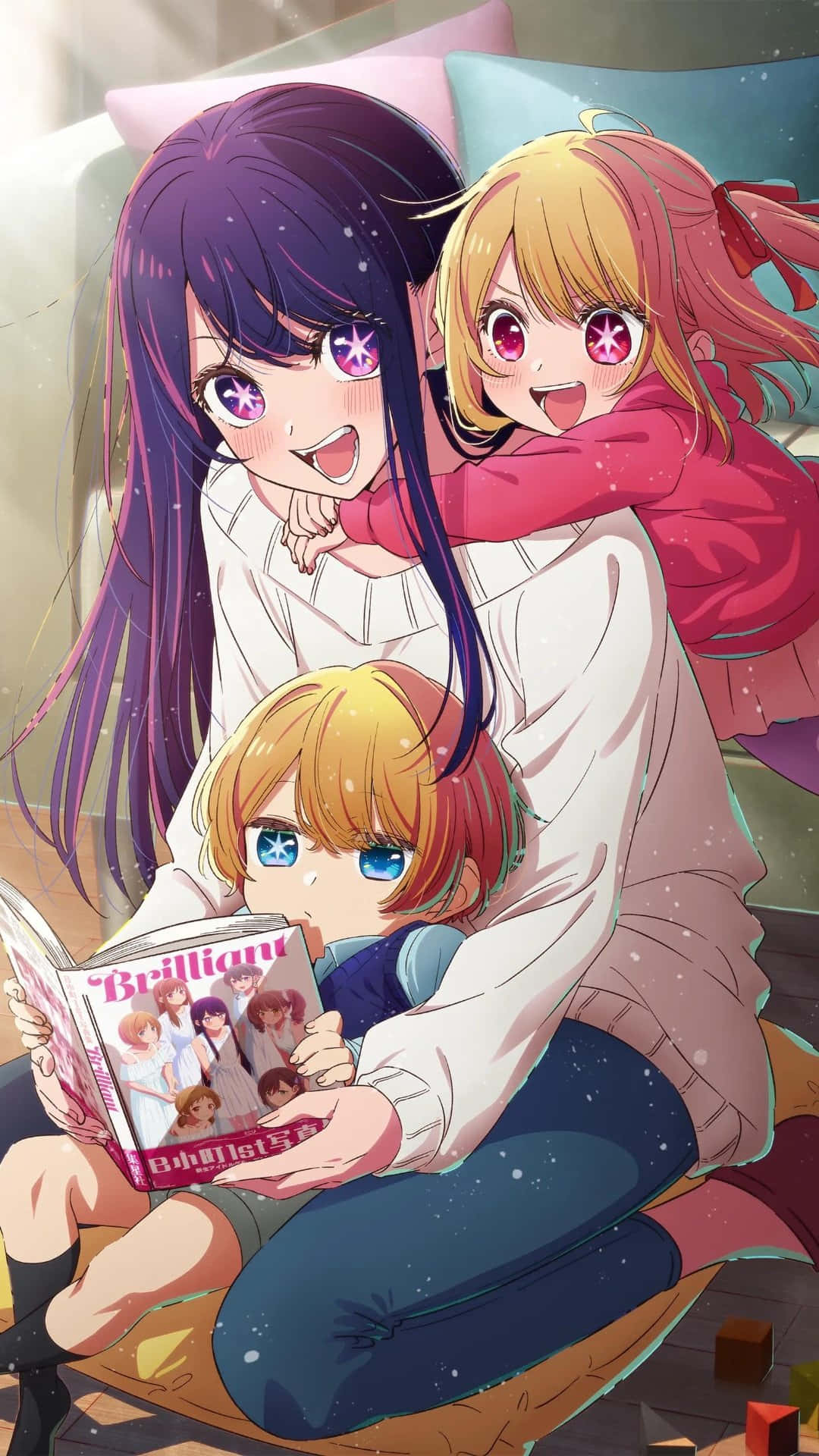 Oshi No Ko, anime characters, reading magazine, Full HD Phone Wallpaper