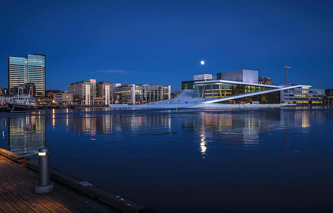 Oslo Opera House, twilight, calm water, HD Desktop Wallpaper