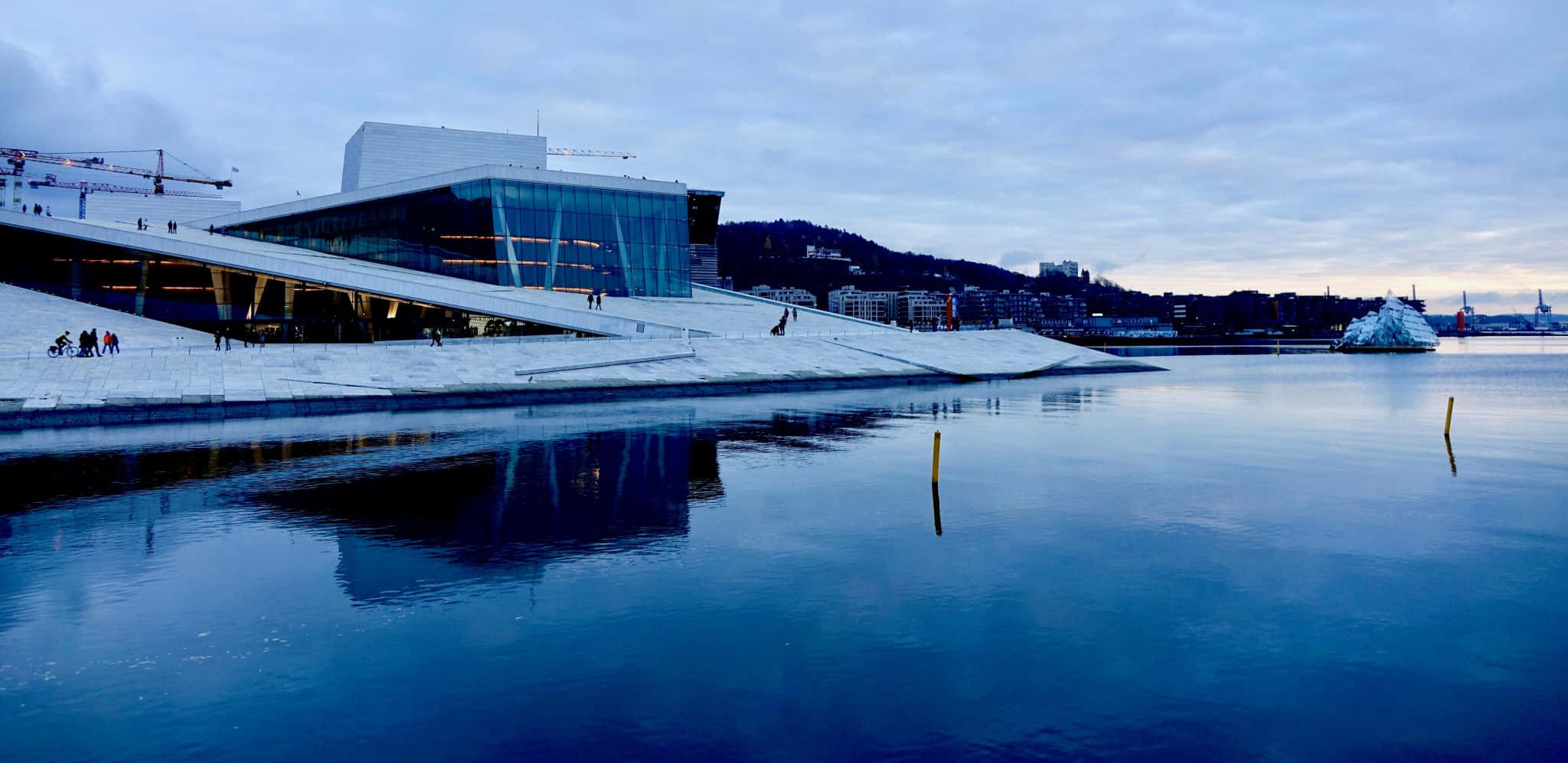 Oslo Opera House, dusk, glass facade, Full HD Desktop Wallpaper