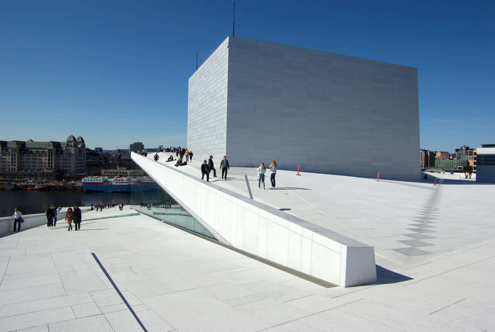 Oslo Opera House, white concrete, sloped roof, Full HD Desktop Wallpaper